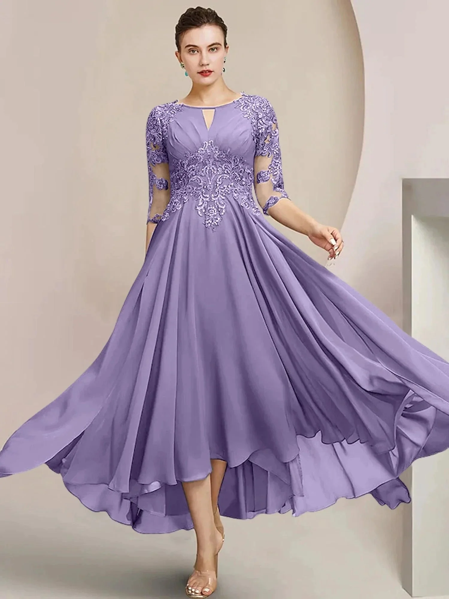 A-Line/Princess Scoop Tea-Length Mother of the Bride Dresses - Image 103