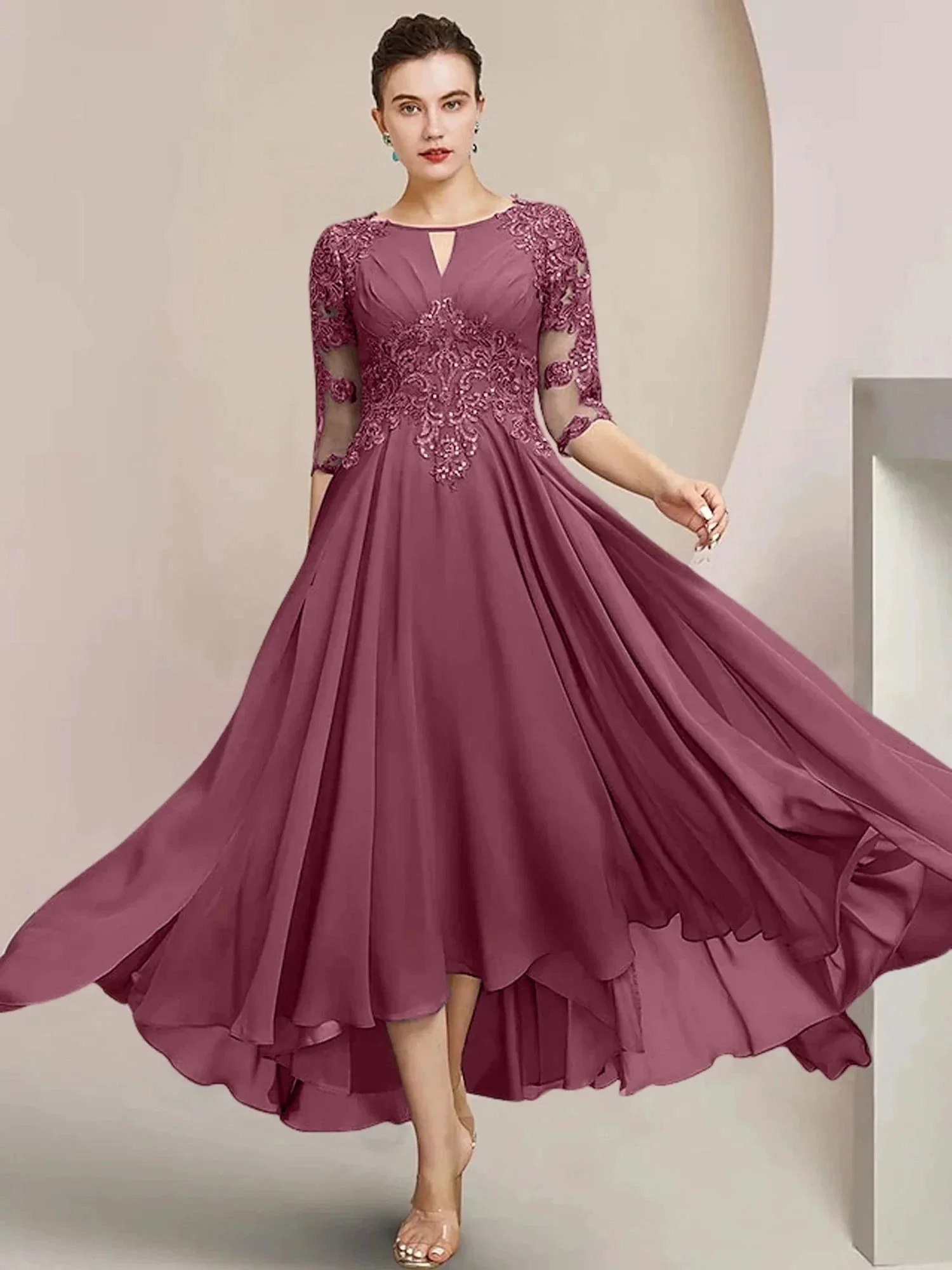 A-Line/Princess Scoop Tea-Length Mother of the Bride Dresses - Image 110