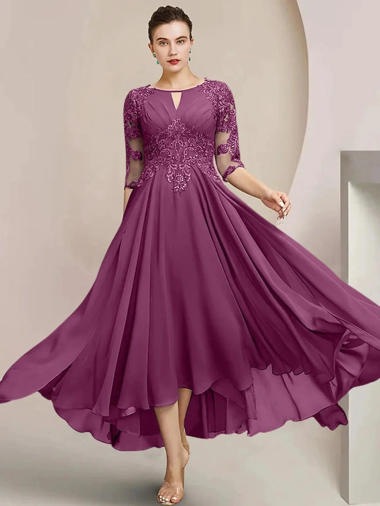 A-Line/Princess Scoop Tea-Length Mother of the Bride Dresses - Image 117