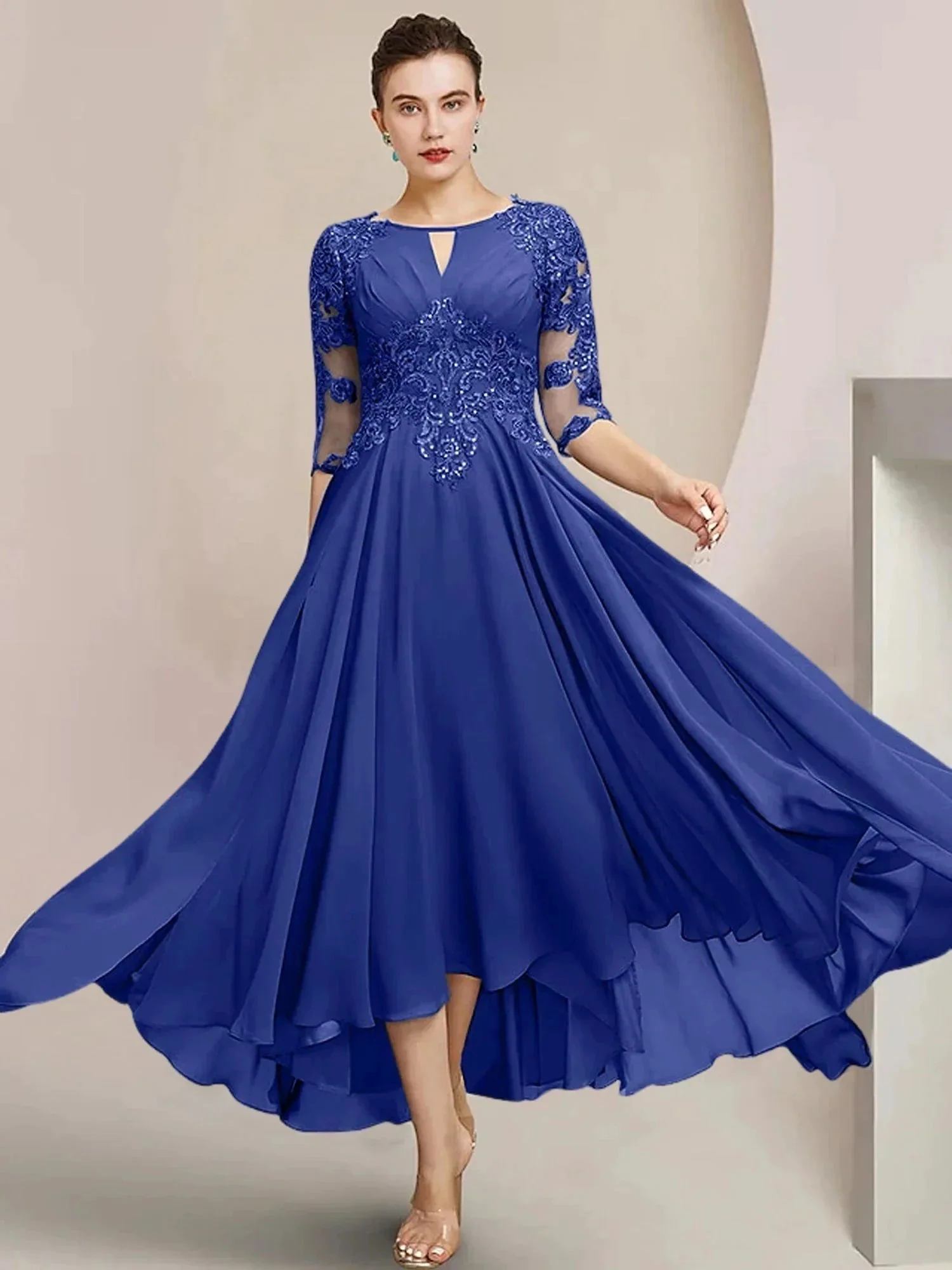 A-Line/Princess Scoop Tea-Length Mother of the Bride Dresses - Image 12