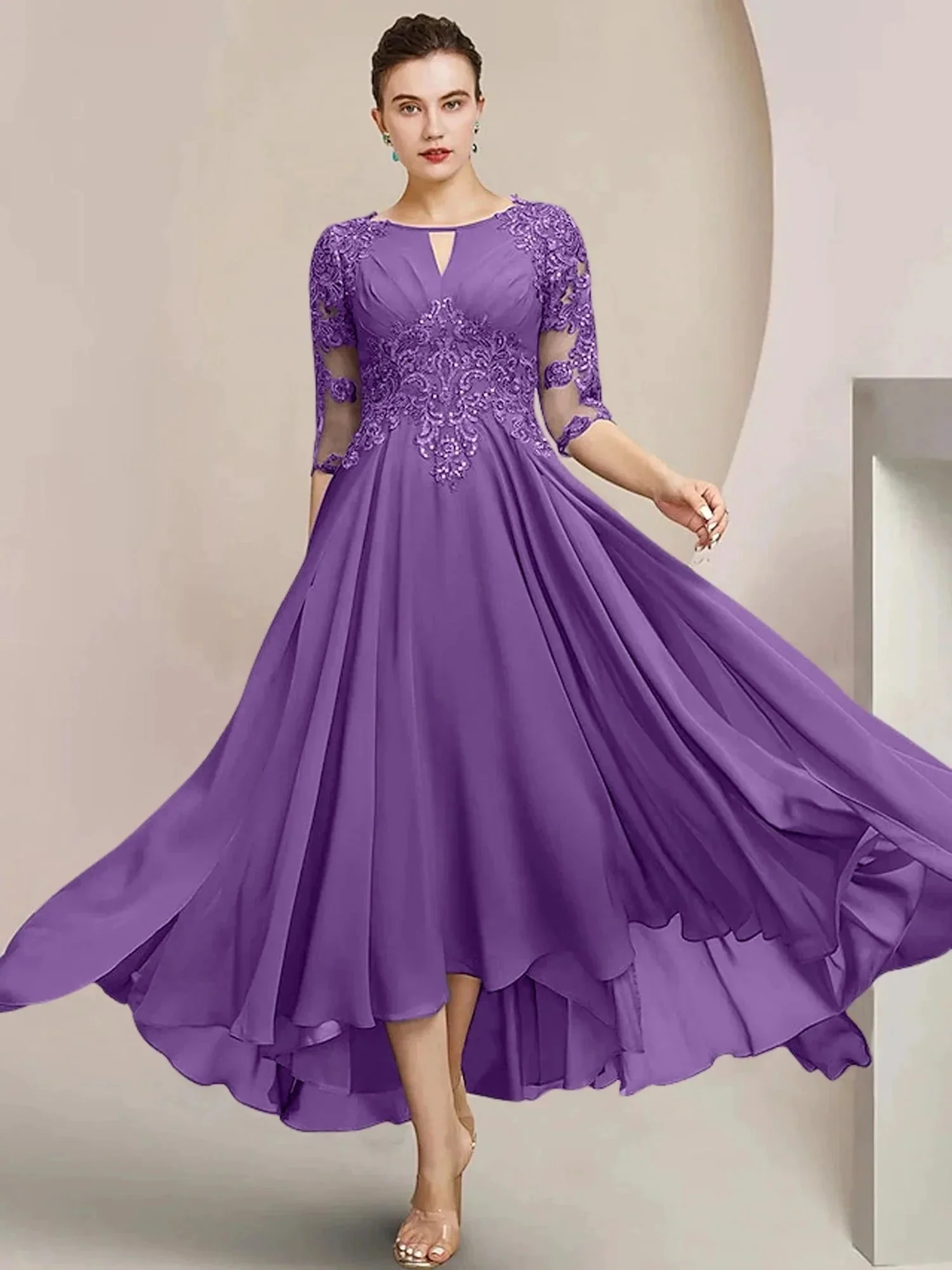 A-Line/Princess Scoop Tea-Length Mother of the Bride Dresses - Image 123