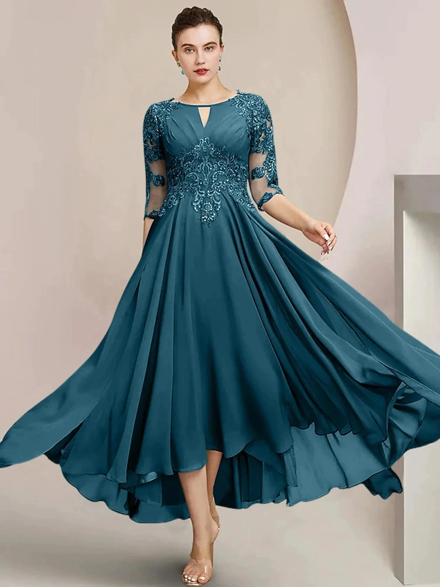 A-Line/Princess Scoop Tea-Length Mother of the Bride Dresses - Image 136