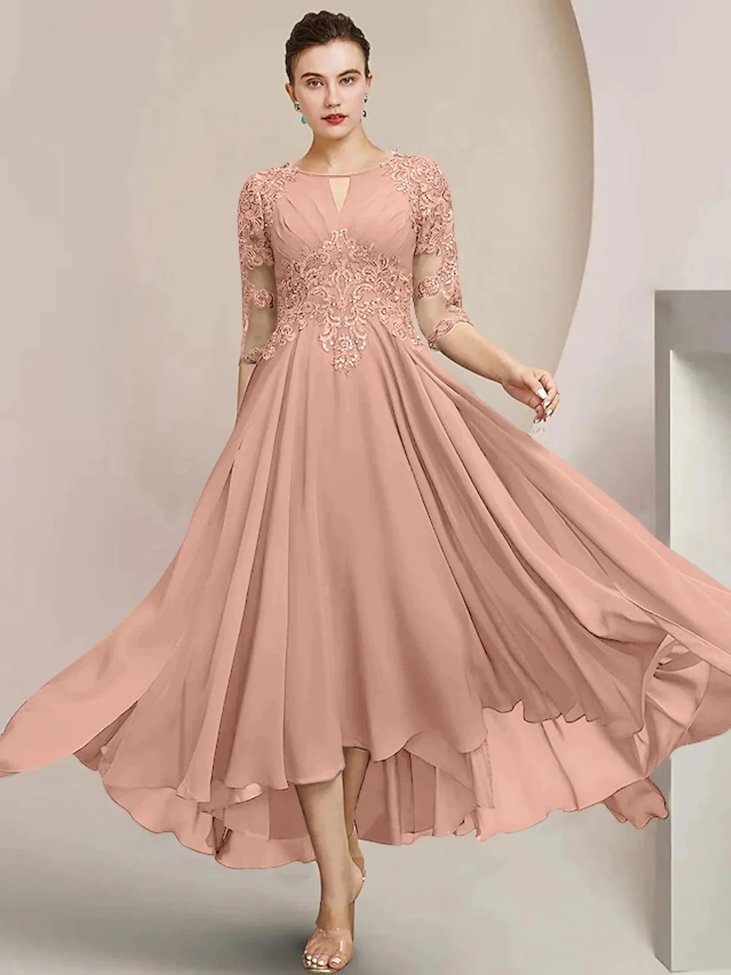 A-Line/Princess Scoop Tea-Length Mother of the Bride Dresses - Image 16