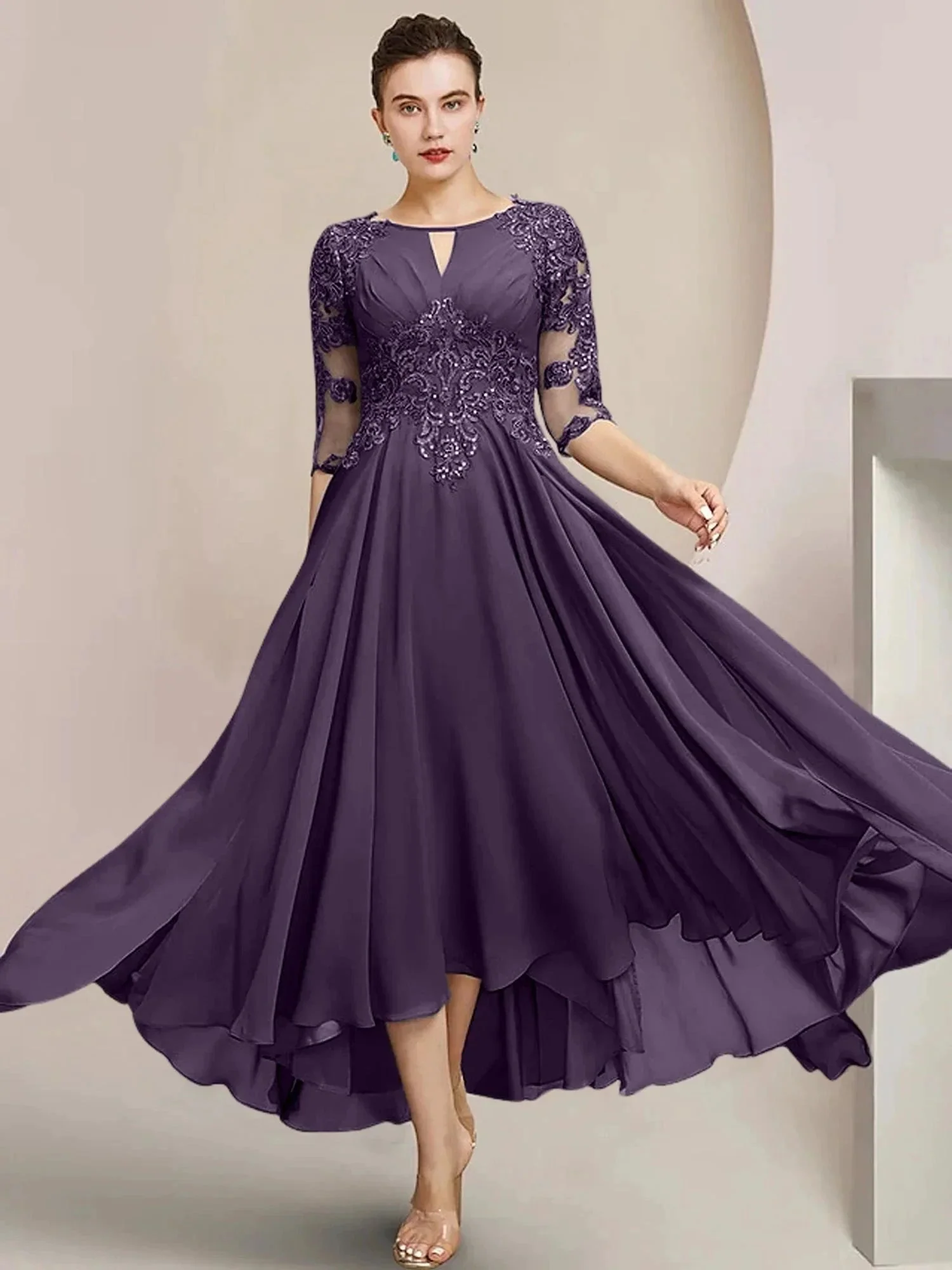 A-Line/Princess Scoop Tea-Length Mother of the Bride Dresses - Image 23