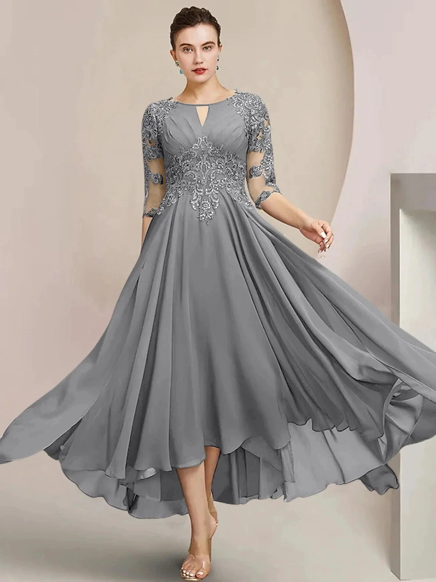 A-Line/Princess Scoop Tea-Length Mother of the Bride Dresses - Image 24