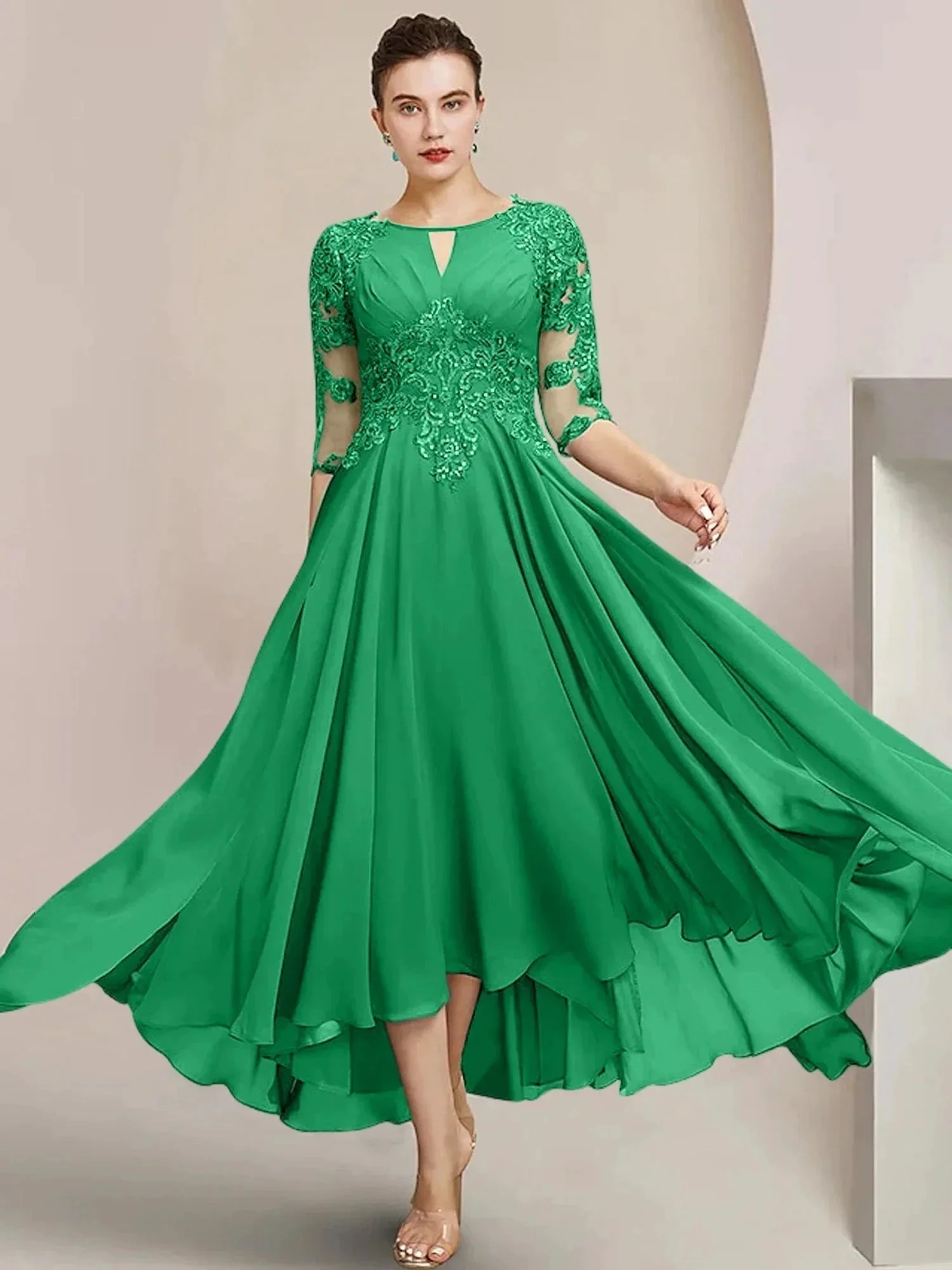 A-Line/Princess Scoop Tea-Length Mother of the Bride Dresses - Image 25