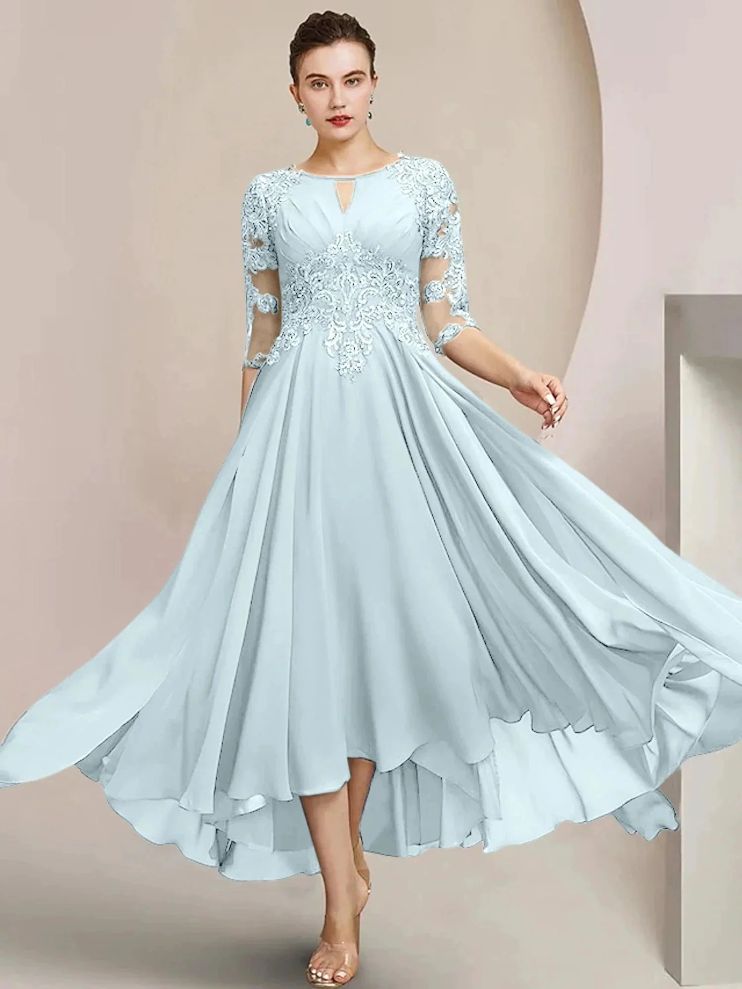 A-Line/Princess Scoop Tea-Length Mother of the Bride Dresses - Image 30
