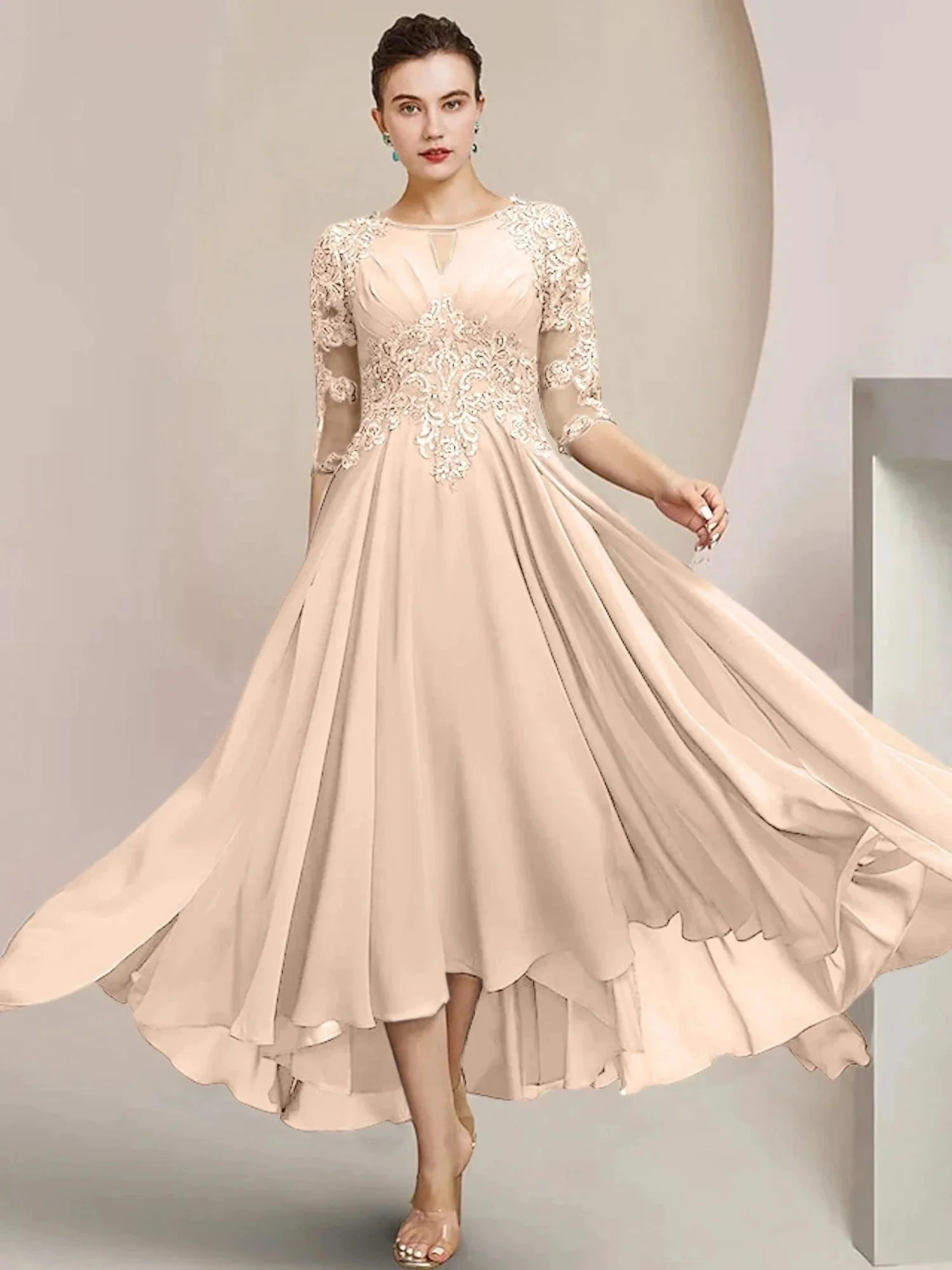 A-Line/Princess Scoop Tea-Length Mother of the Bride Dresses - Image 31