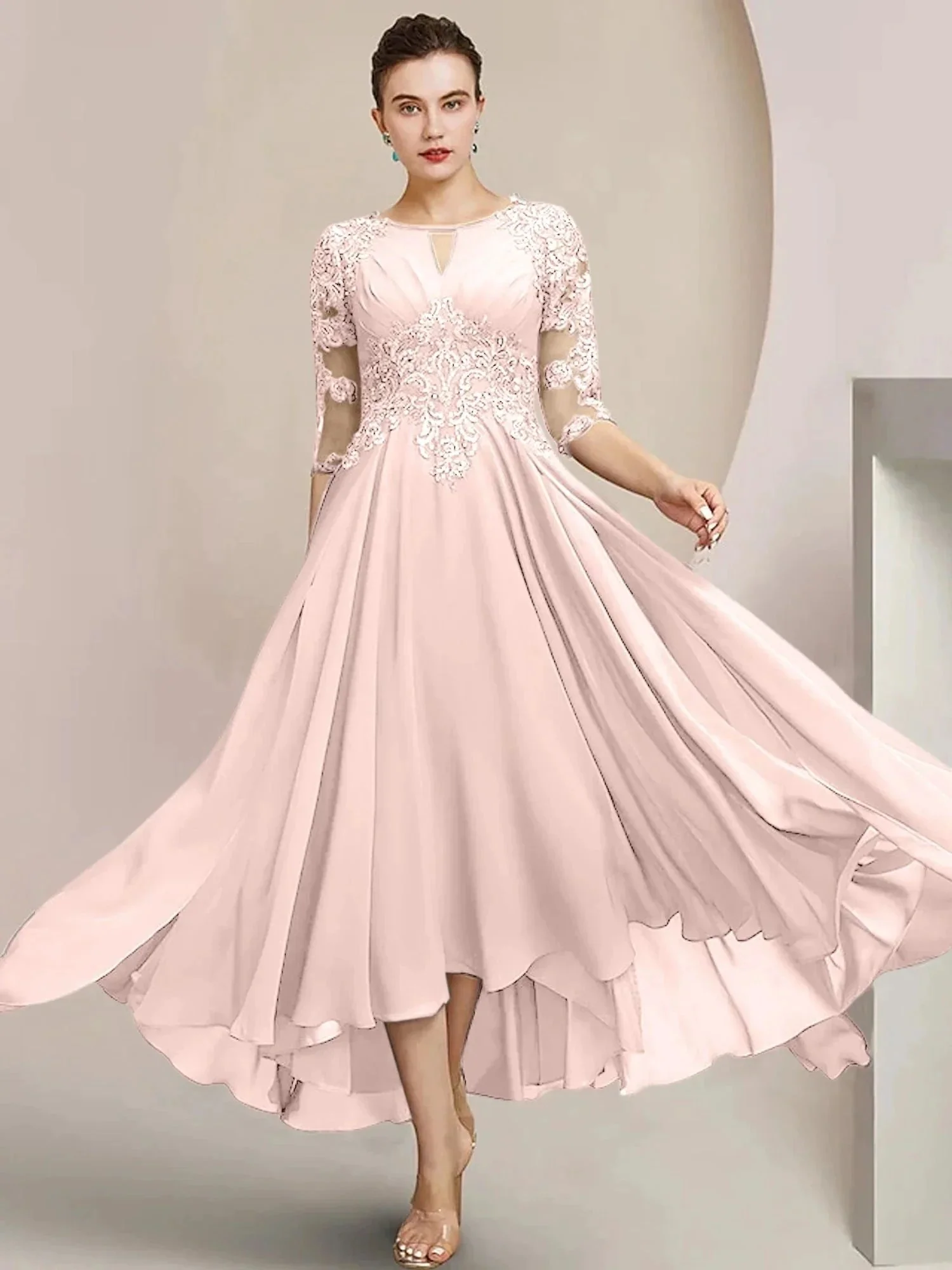 A-Line/Princess Scoop Tea-Length Mother of the Bride Dresses - Image 32