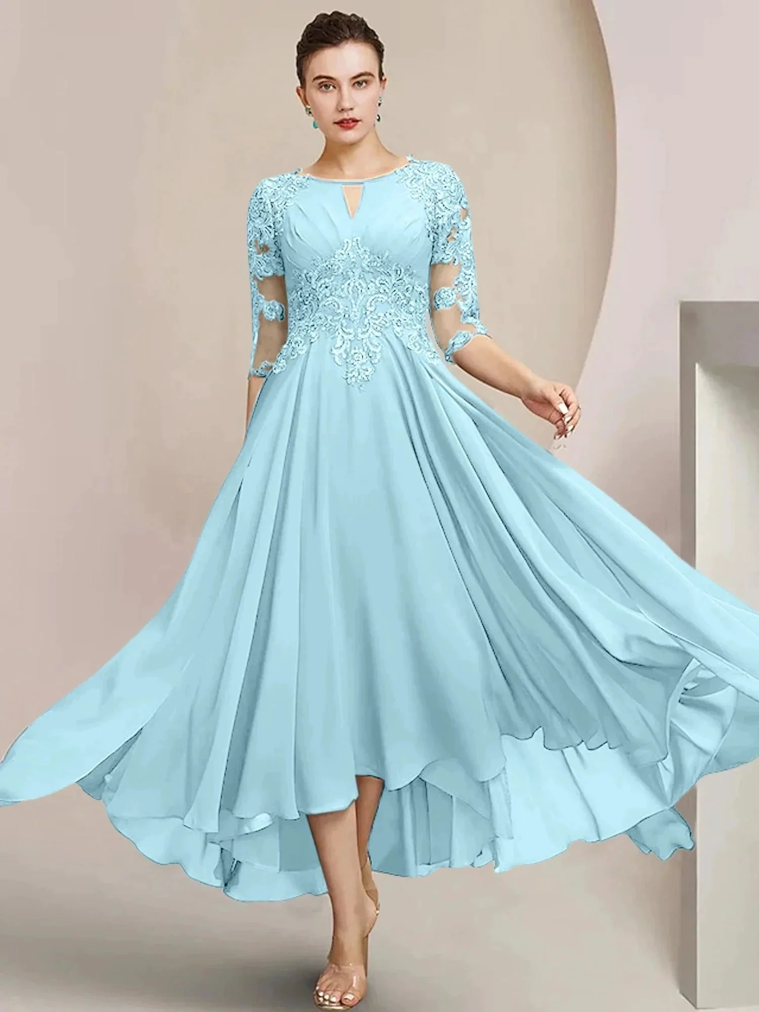 A-Line/Princess Scoop Tea-Length Mother of the Bride Dresses - Image 35