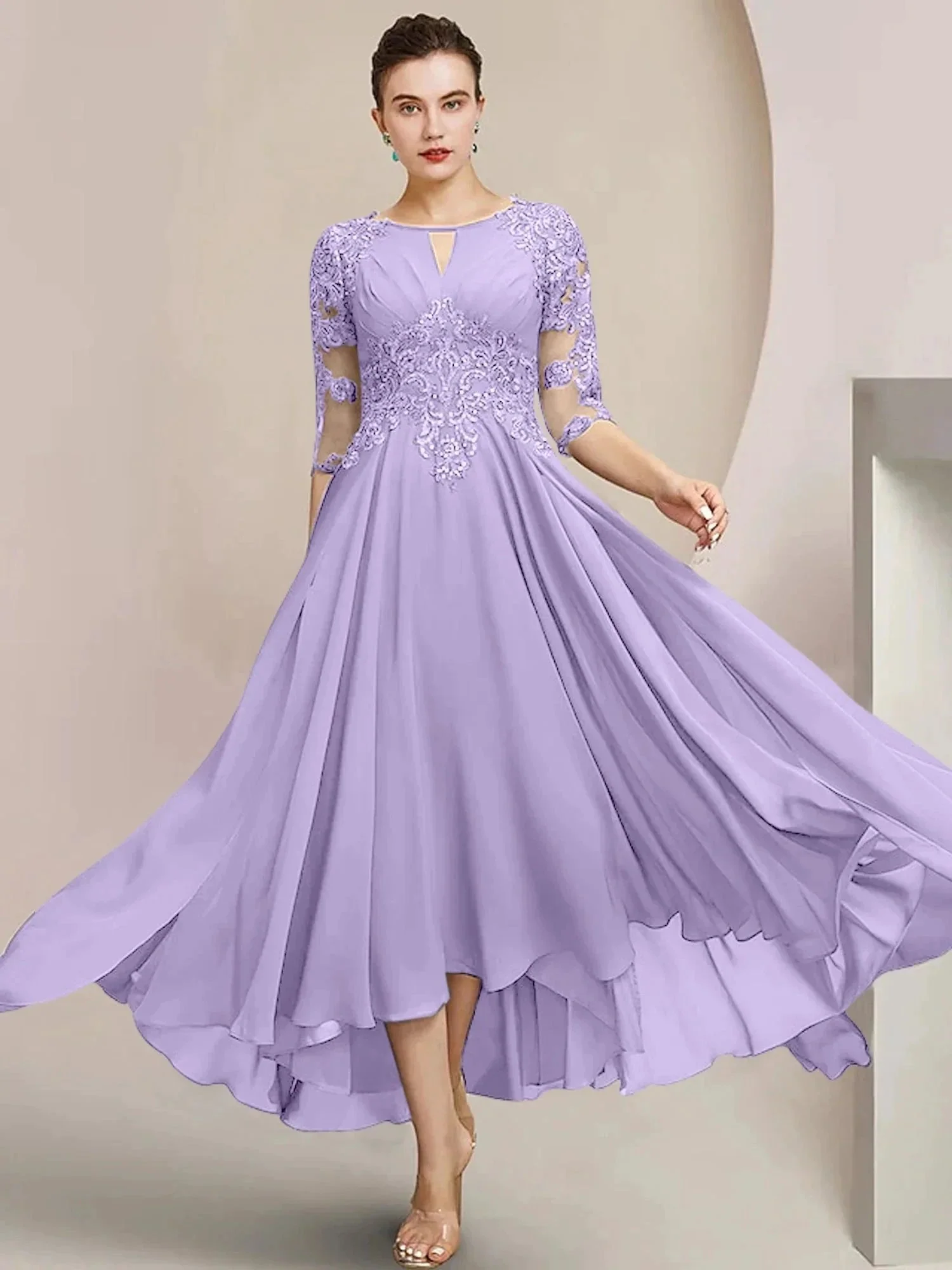 A-Line/Princess Scoop Tea-Length Mother of the Bride Dresses - Image 36
