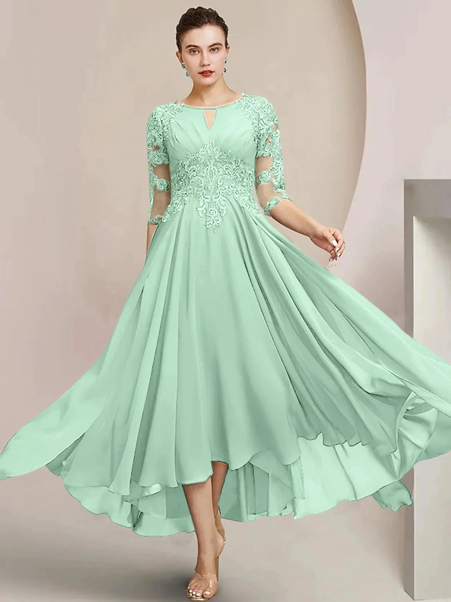A-Line/Princess Scoop Tea-Length Mother of the Bride Dresses - Image 38