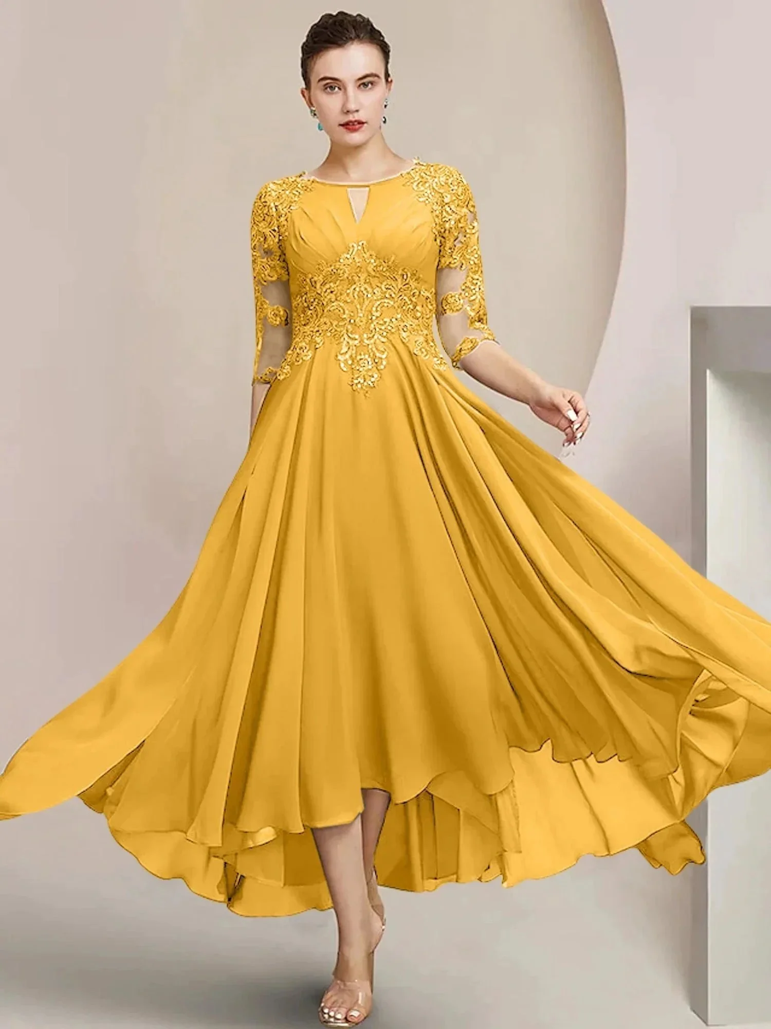 A-Line/Princess Scoop Tea-Length Mother of the Bride Dresses - Image 41