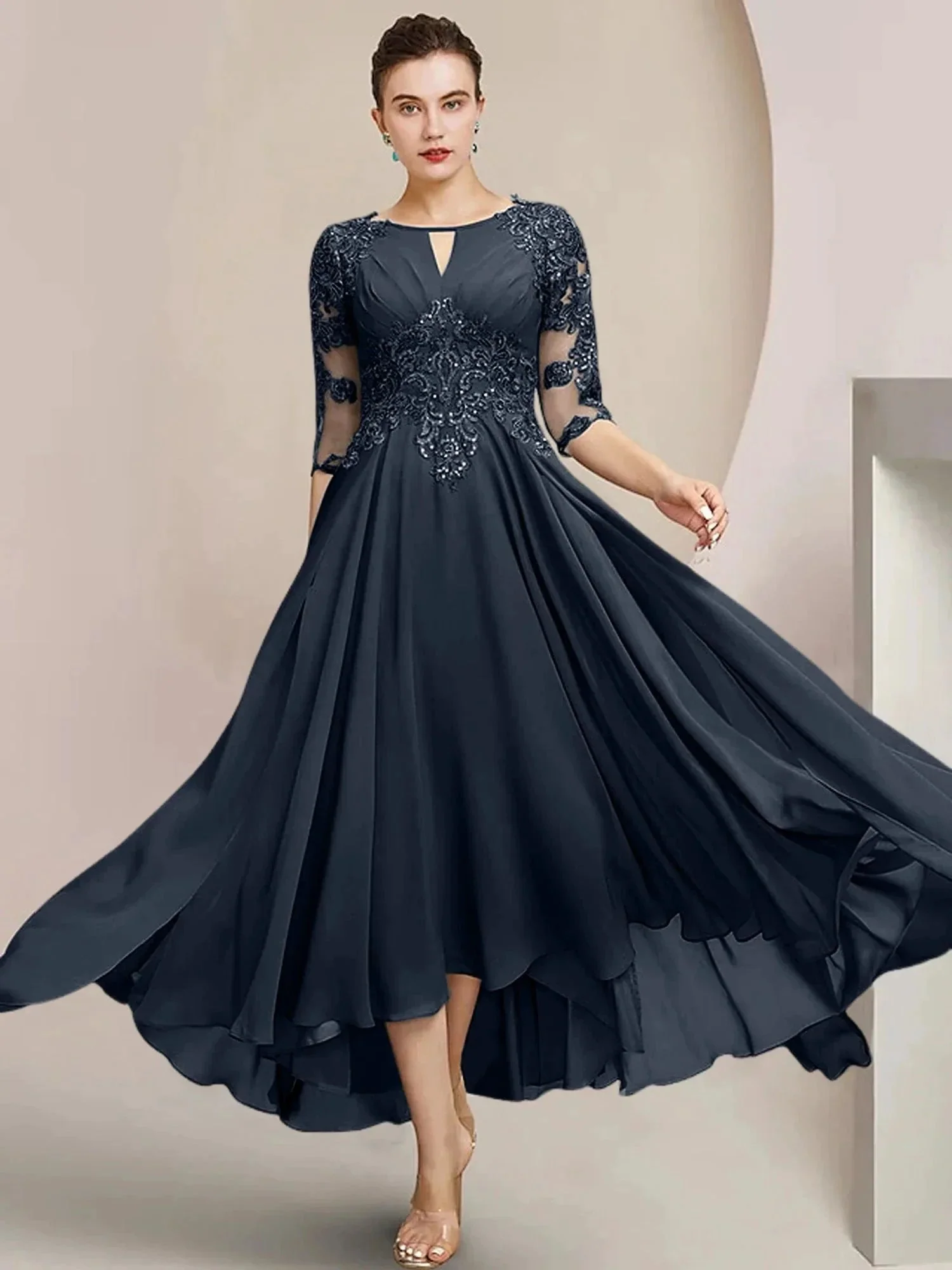 A-Line/Princess Scoop Tea-Length Mother of the Bride Dresses - Image 42