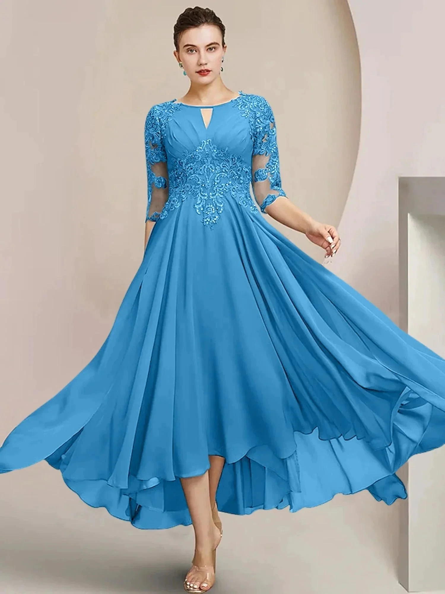 A-Line/Princess Scoop Tea-Length Mother of the Bride Dresses - Image 43
