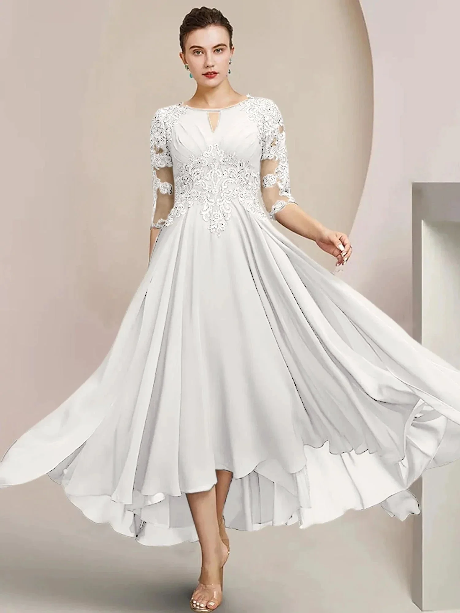 A-Line/Princess Scoop Tea-Length Mother of the Bride Dresses - Image 44