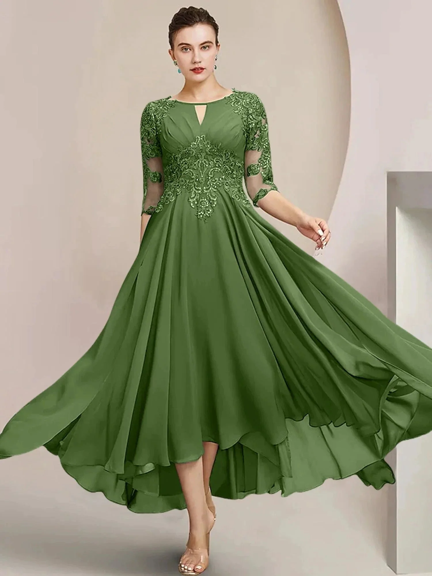 A-Line/Princess Scoop Tea-Length Mother of the Bride Dresses - Image 45