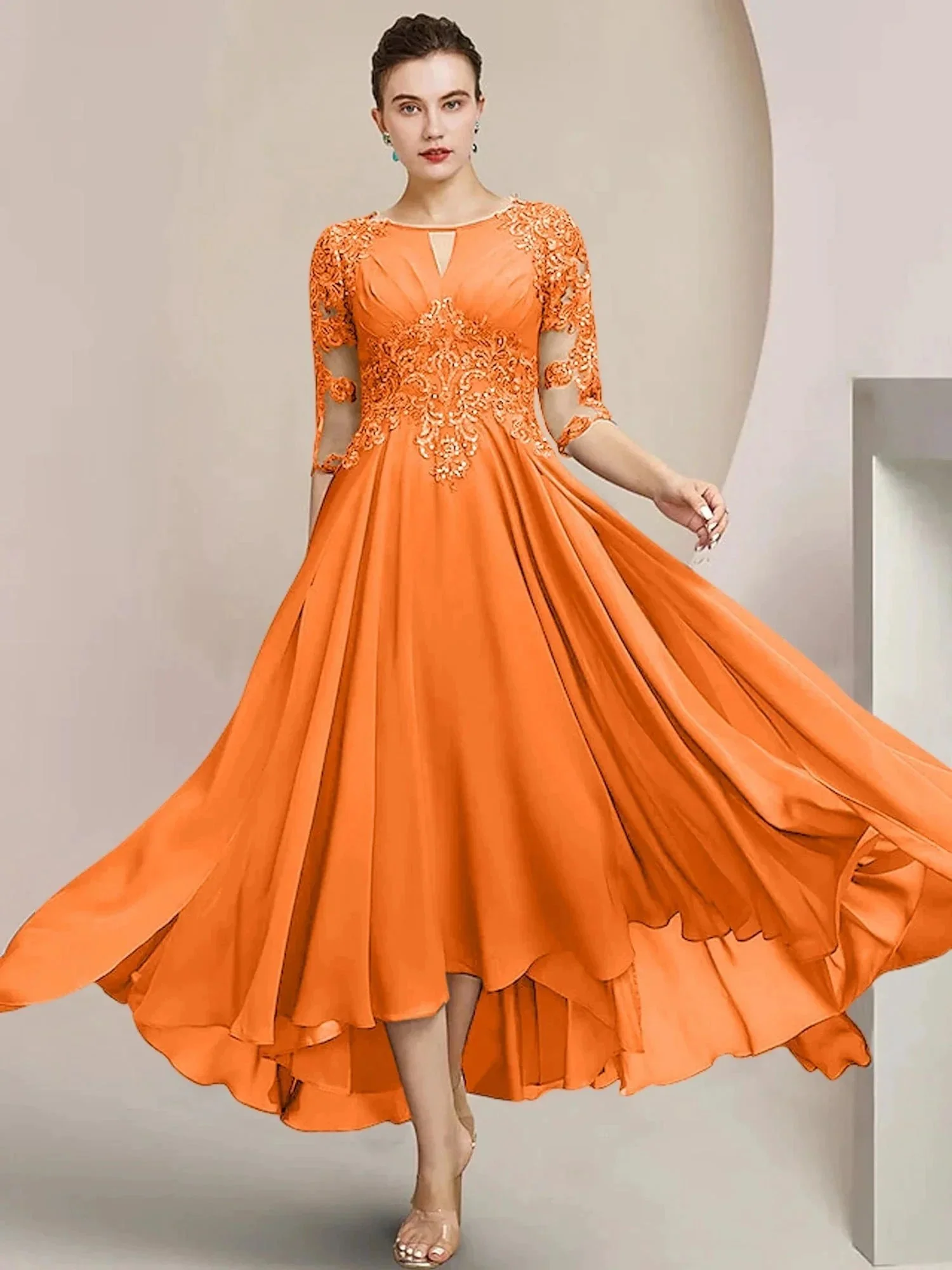 A-Line/Princess Scoop Tea-Length Mother of the Bride Dresses - Image 46