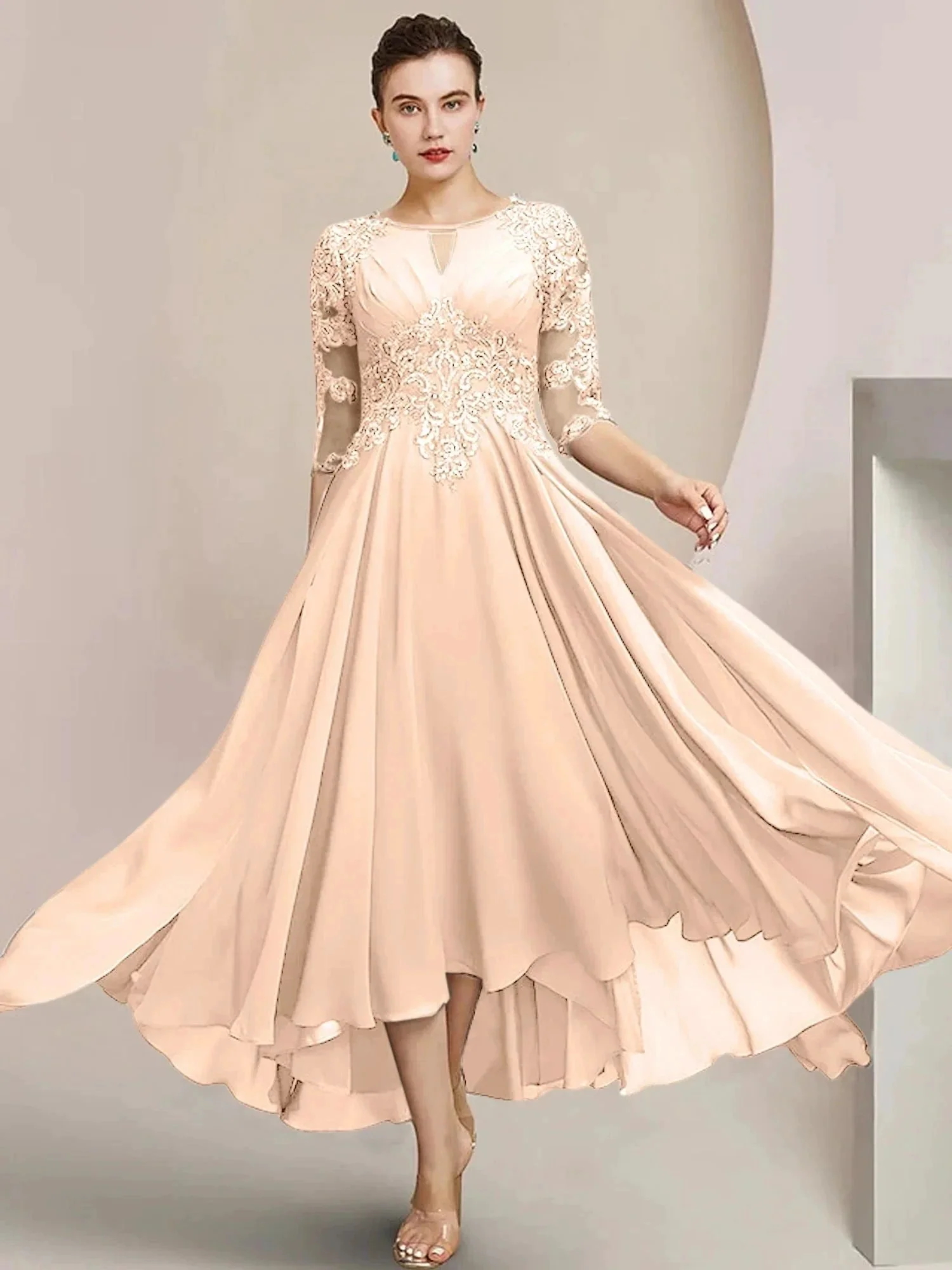 A-Line/Princess Scoop Tea-Length Mother of the Bride Dresses - Image 48