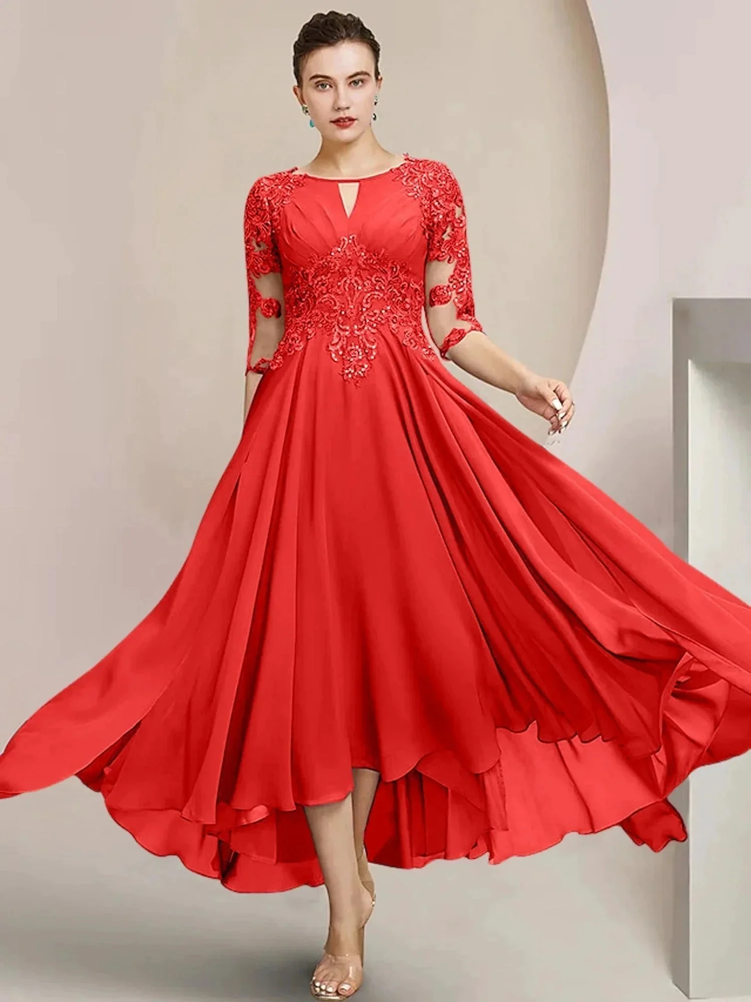 A-Line/Princess Scoop Tea-Length Mother of the Bride Dresses - Image 54