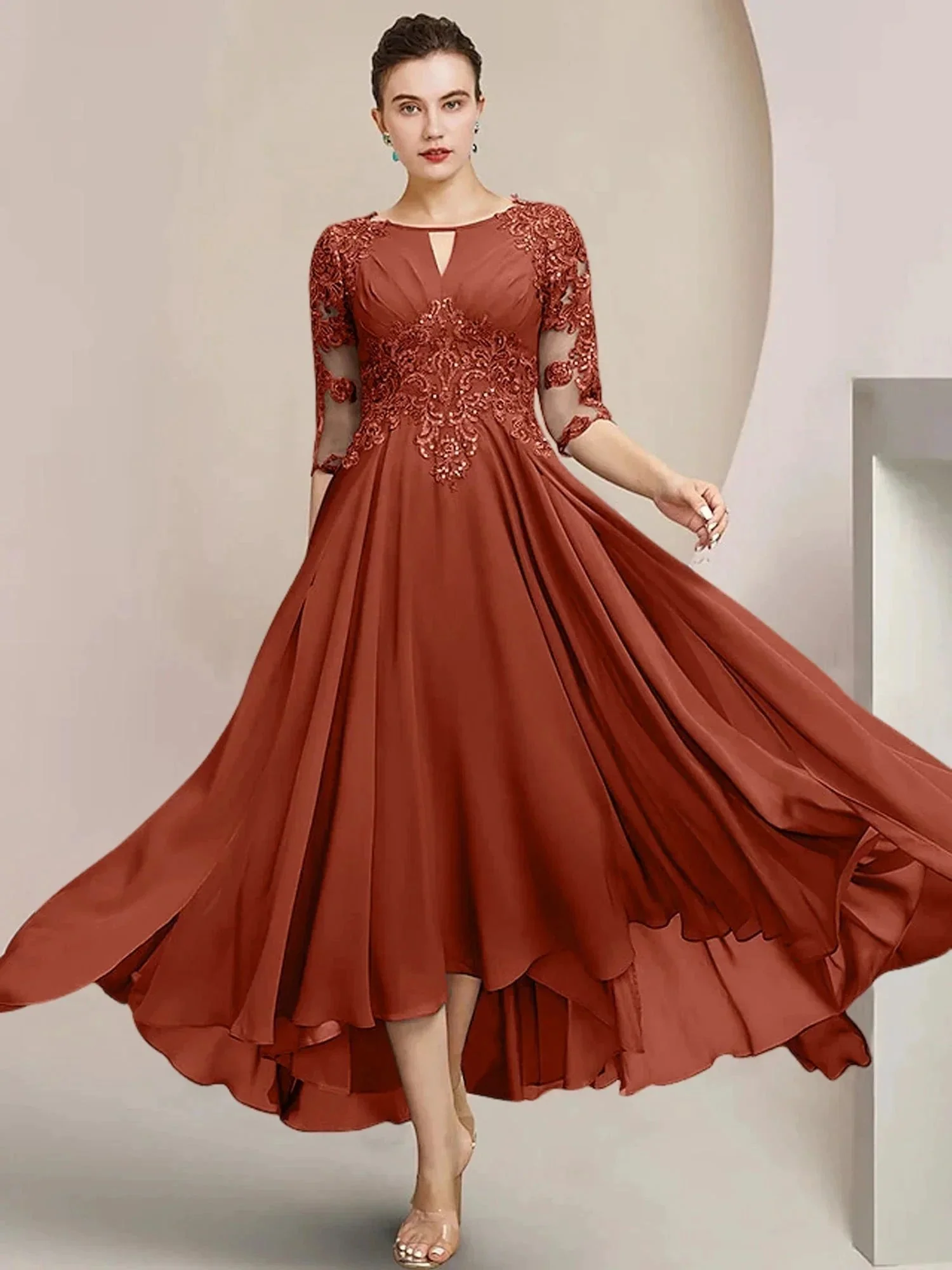 A-Line/Princess Scoop Tea-Length Mother of the Bride Dresses - Image 56