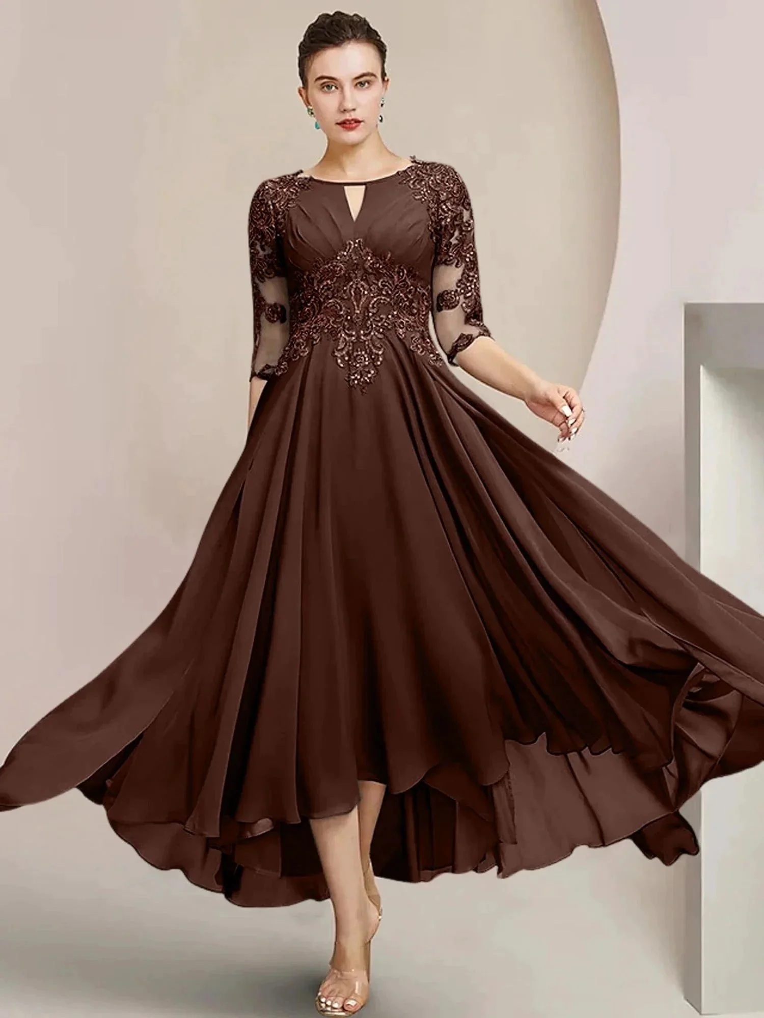 A-Line/Princess Scoop Tea-Length Mother of the Bride Dresses - Image 6