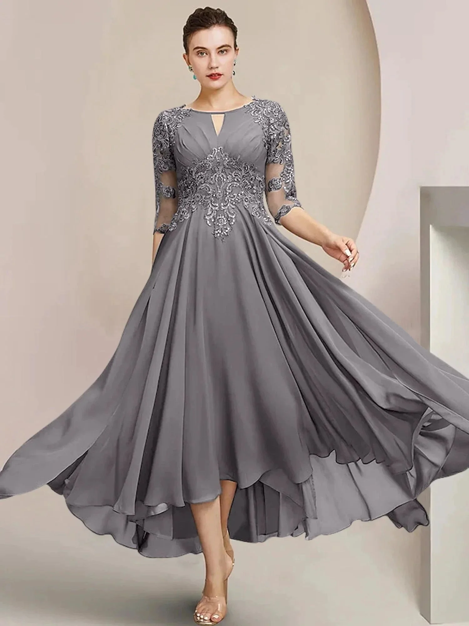 A-Line/Princess Scoop Tea-Length Mother of the Bride Dresses - Image 60