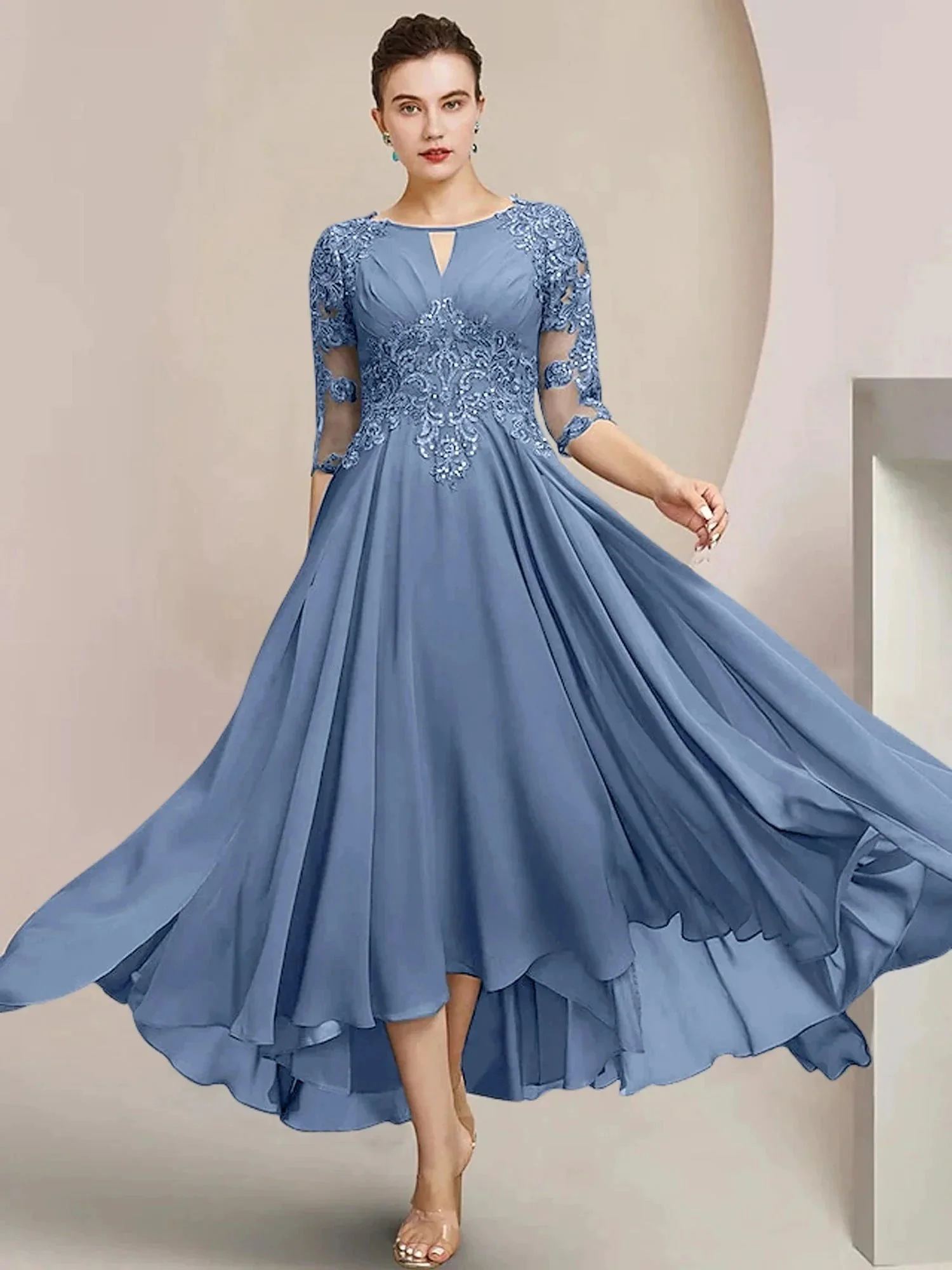 A-Line/Princess Scoop Tea-Length Mother of the Bride Dresses - Image 63