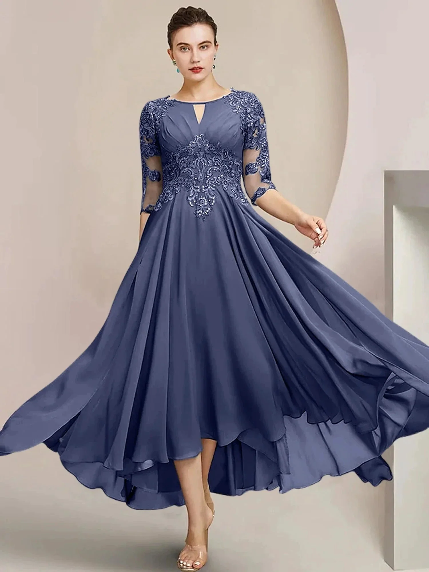 A-Line/Princess Scoop Tea-Length Mother of the Bride Dresses - Image 64