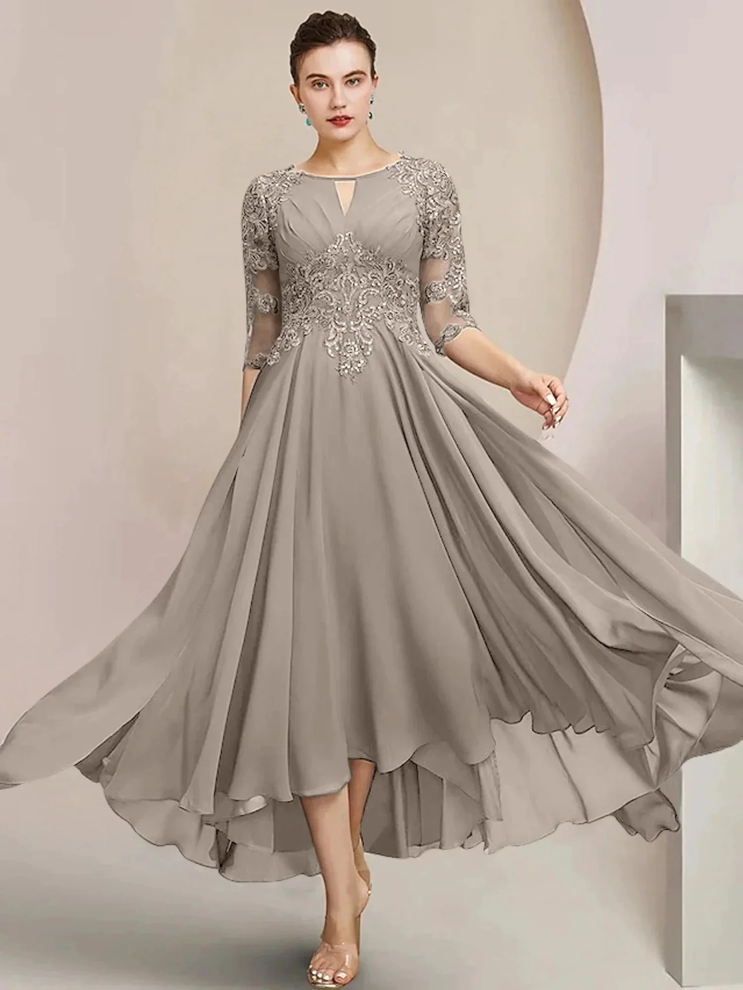 A-Line/Princess Scoop Tea-Length Mother of the Bride Dresses - Image 65