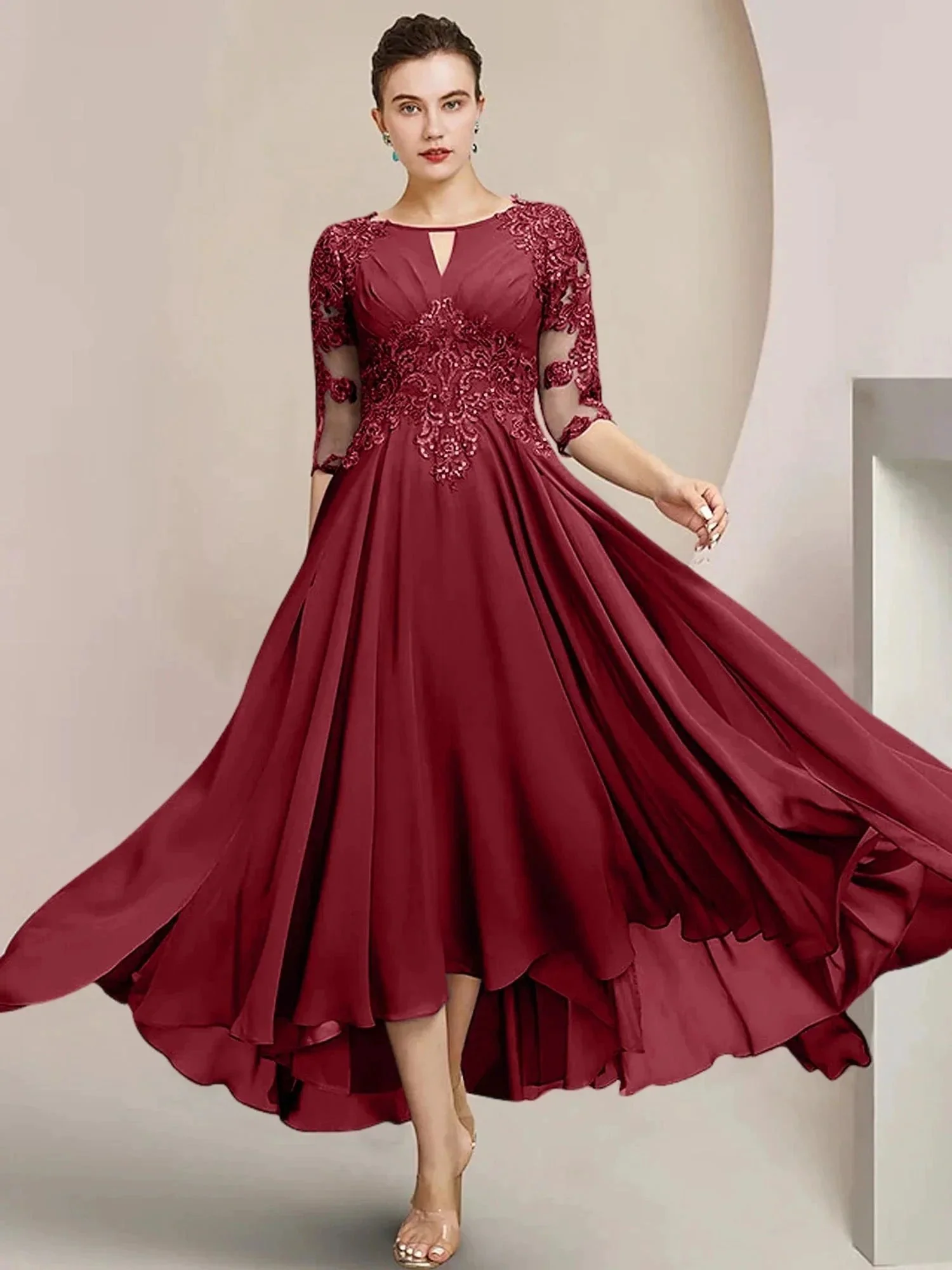 A-Line/Princess Scoop Tea-Length Mother of the Bride Dresses - Image 69