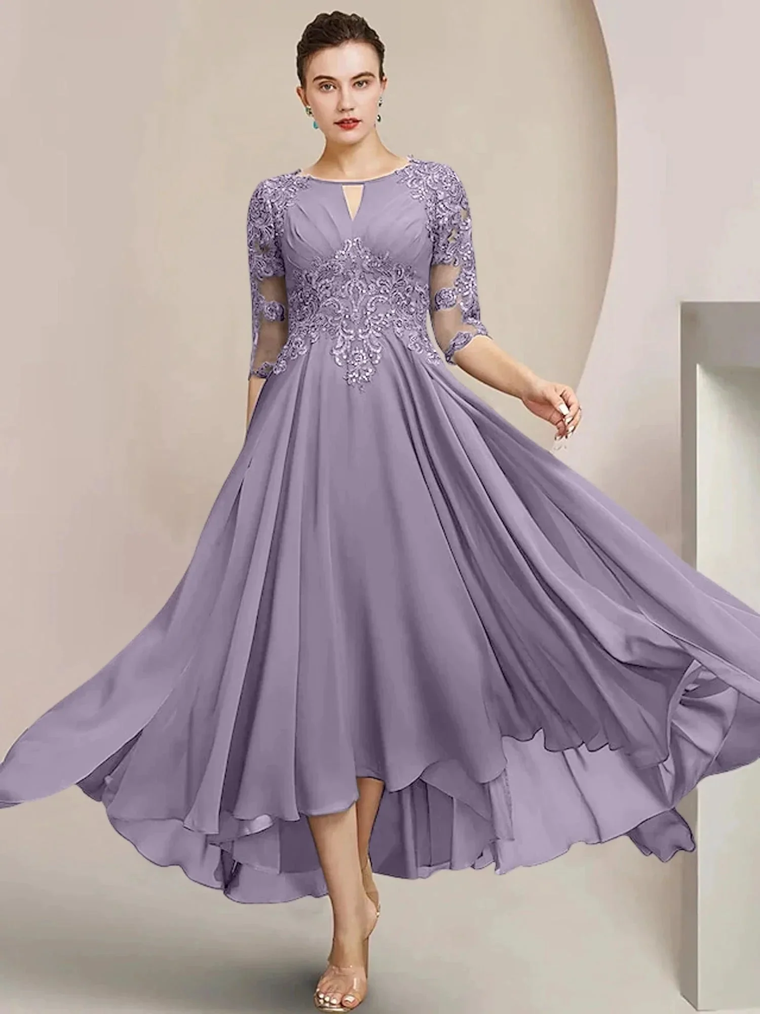 A-Line/Princess Scoop Tea-Length Mother of the Bride Dresses - Image 70