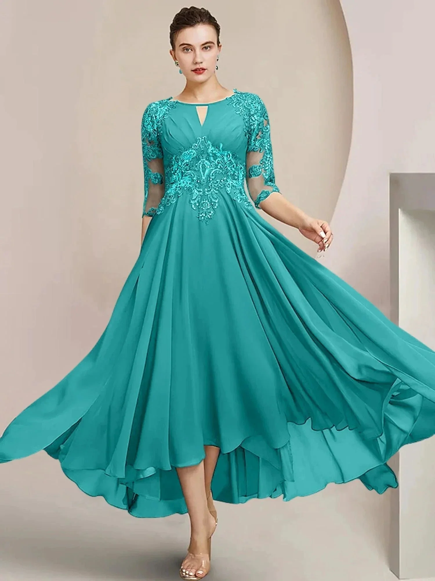 A-Line/Princess Scoop Tea-Length Mother of the Bride Dresses - Image 73