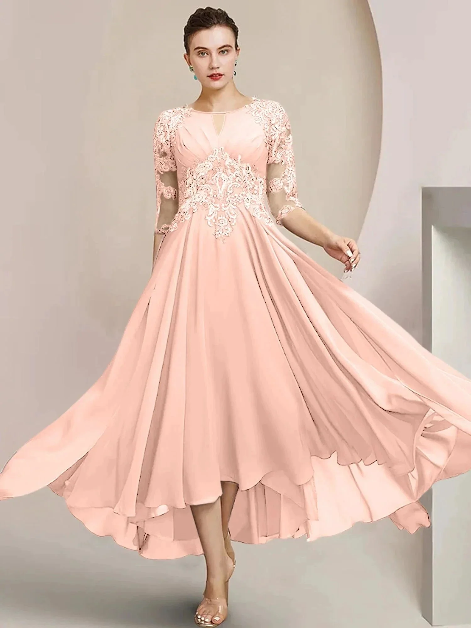 A-Line/Princess Scoop Tea-Length Mother of the Bride Dresses - Image 75