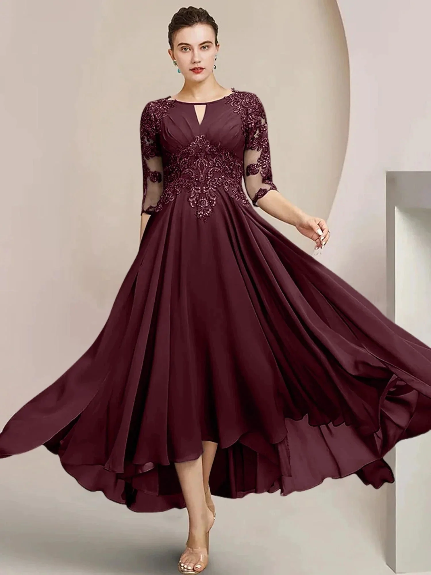 A-Line/Princess Scoop Tea-Length Mother of the Bride Dresses - Image 77