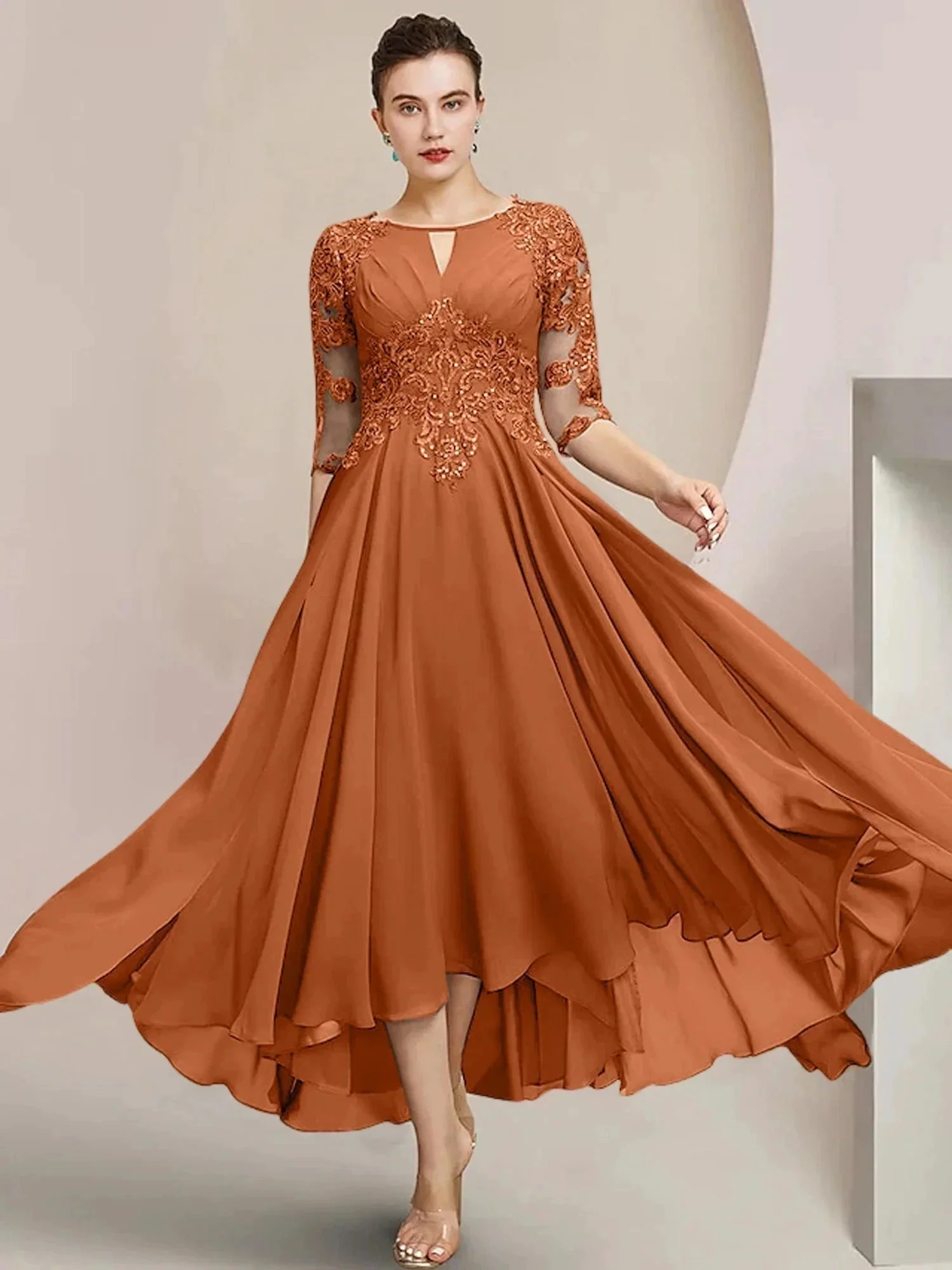 A-Line/Princess Scoop Tea-Length Mother of the Bride Dresses - Image 8
