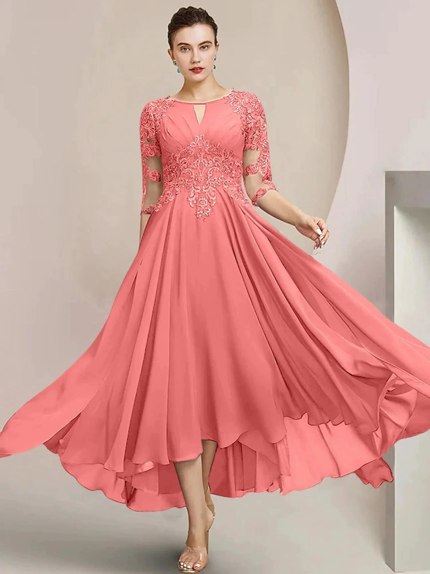 A-Line/Princess Scoop Tea-Length Mother of the Bride Dresses - Image 80