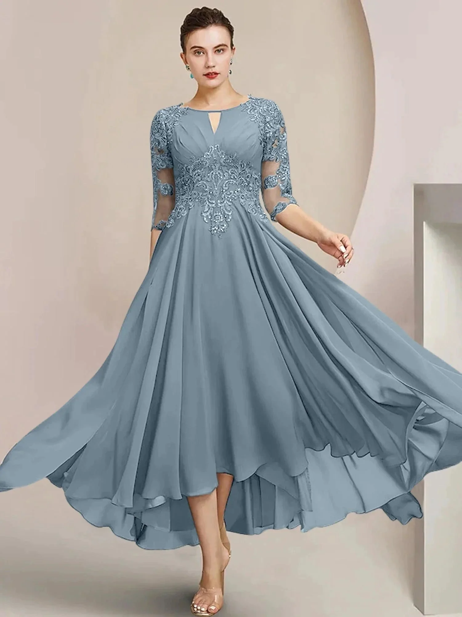 A-Line/Princess Scoop Tea-Length Mother of the Bride Dresses - Image 83