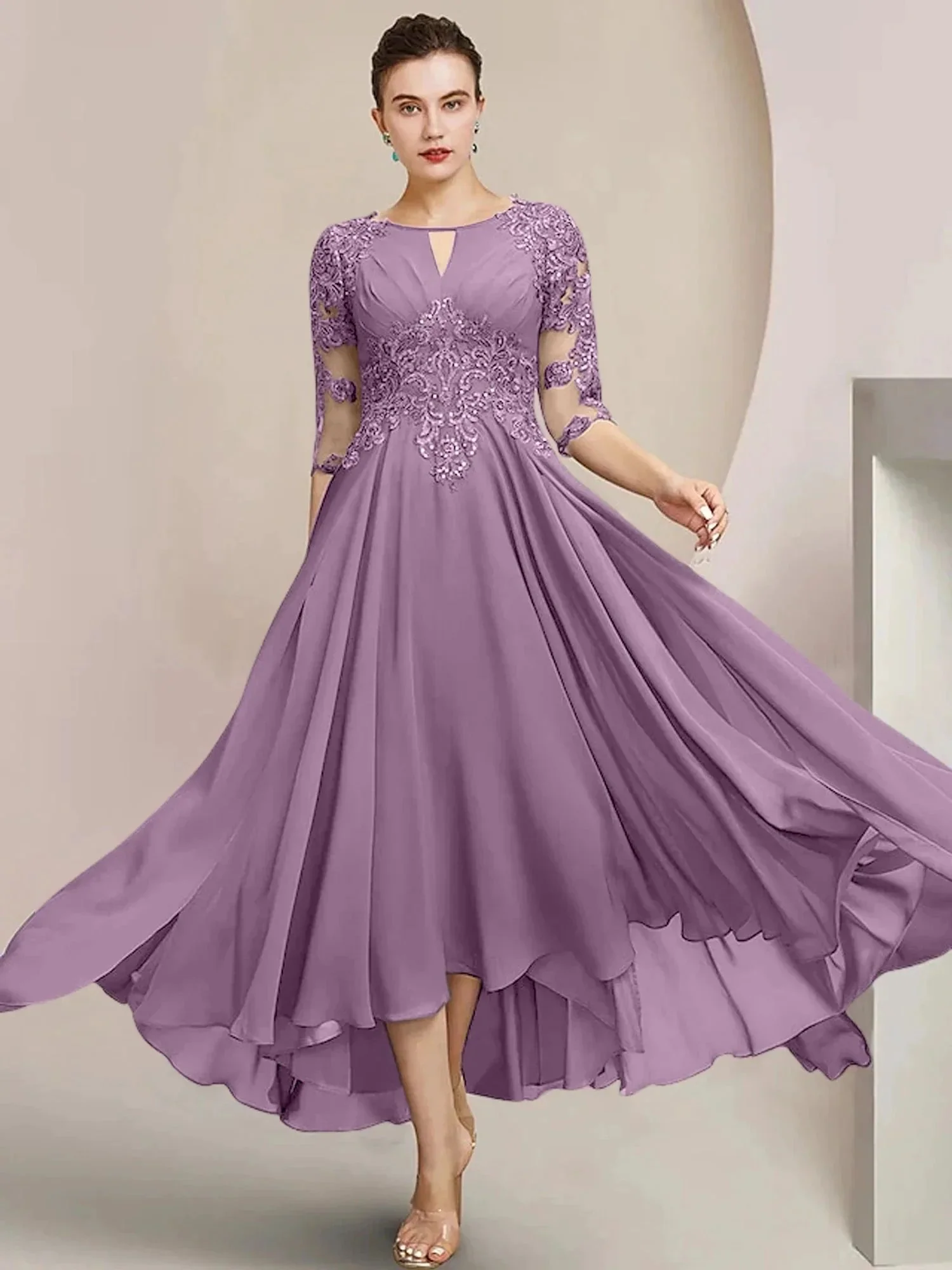 A-Line/Princess Scoop Tea-Length Mother of the Bride Dresses - Image 85