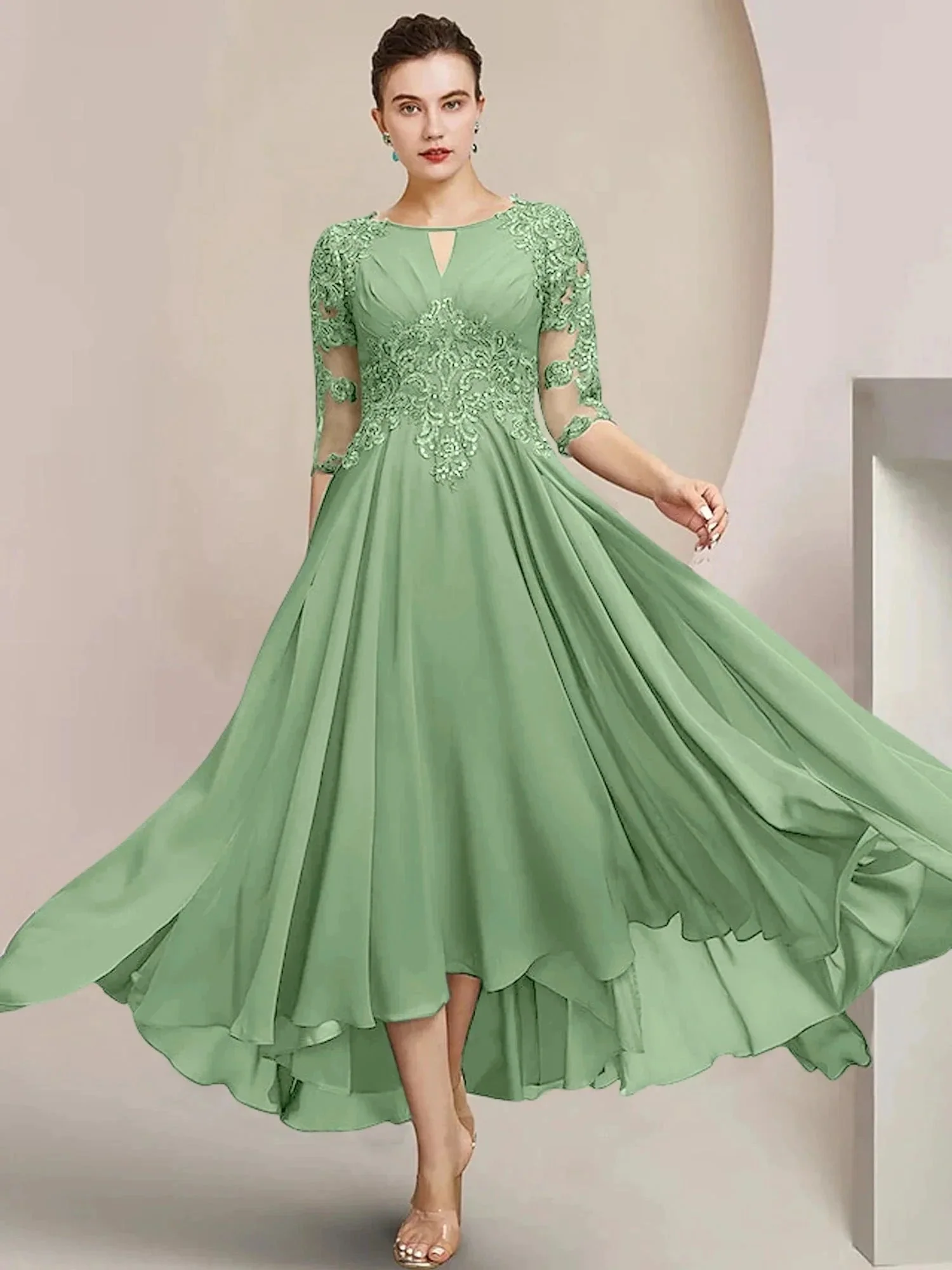 A-Line/Princess Scoop Tea-Length Mother of the Bride Dresses - Image 87