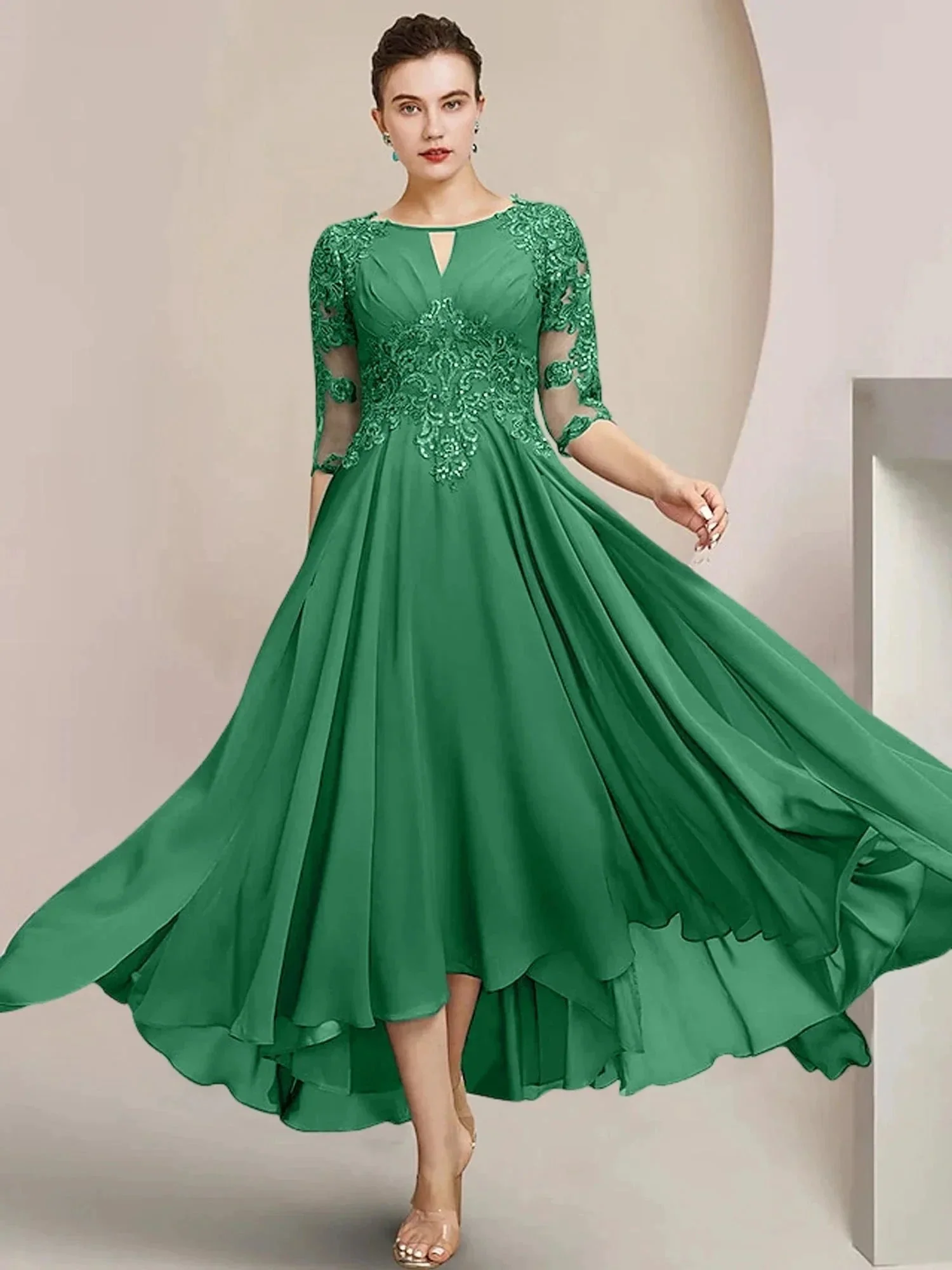 A-Line/Princess Scoop Tea-Length Mother of the Bride Dresses - Image 88