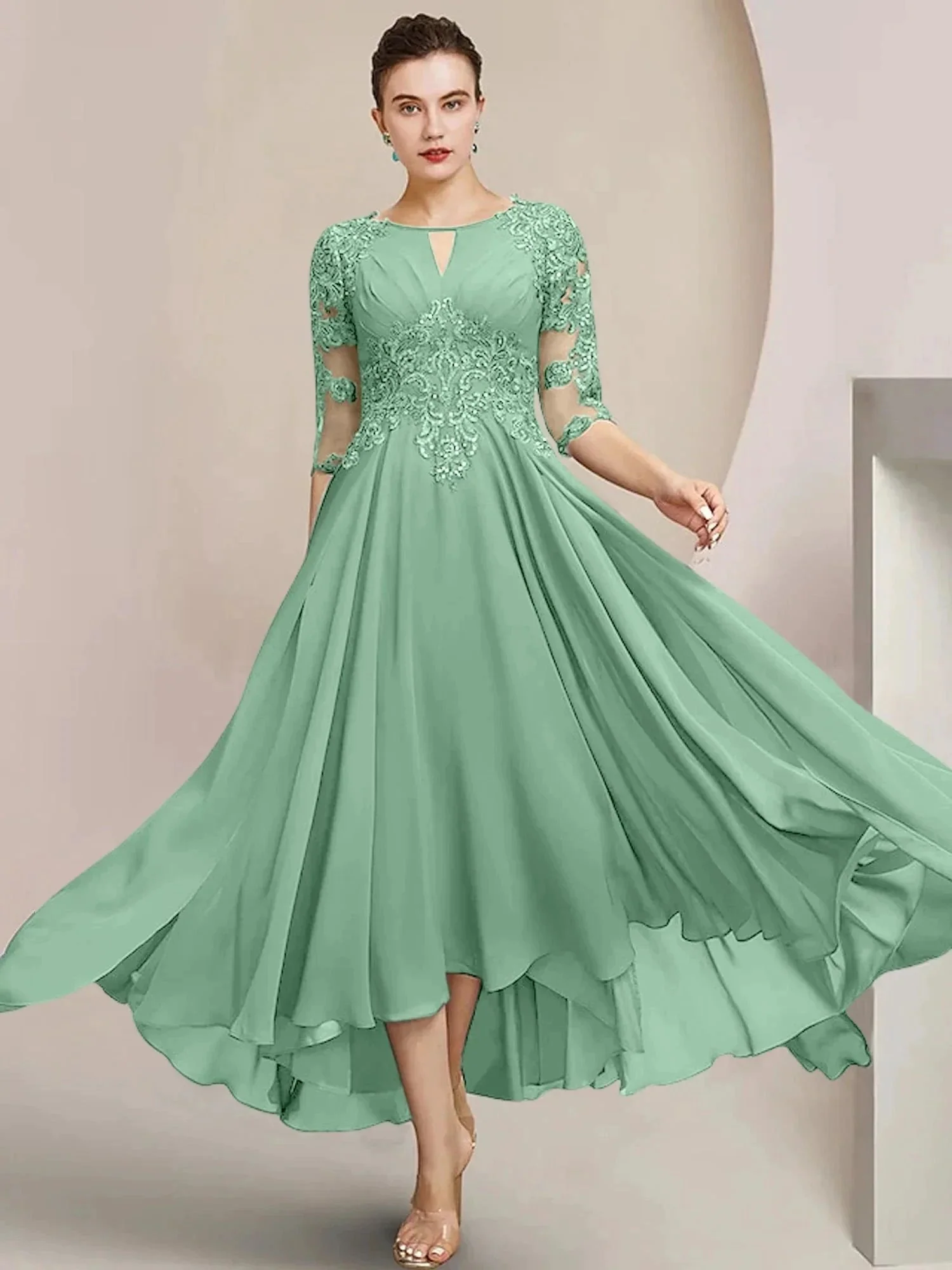 A-Line/Princess Scoop Tea-Length Mother of the Bride Dresses - Image 89