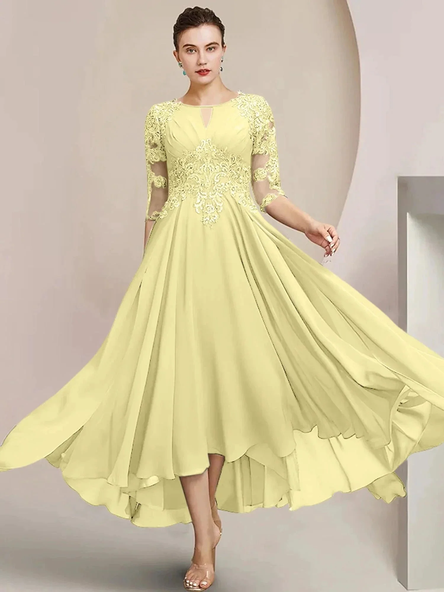 A-Line/Princess Scoop Tea-Length Mother of the Bride Dresses - Image 9