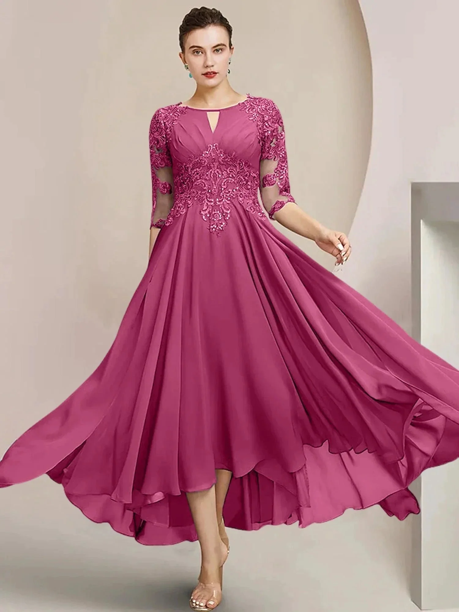 A-Line/Princess Scoop Tea-Length Mother of the Bride Dresses - Image 90