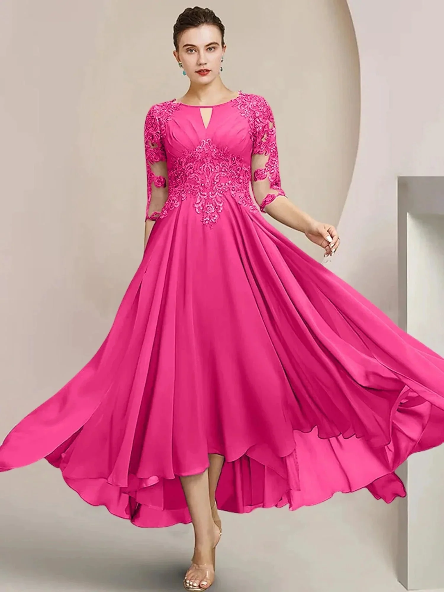 A-Line/Princess Scoop Tea-Length Mother of the Bride Dresses - Image 91