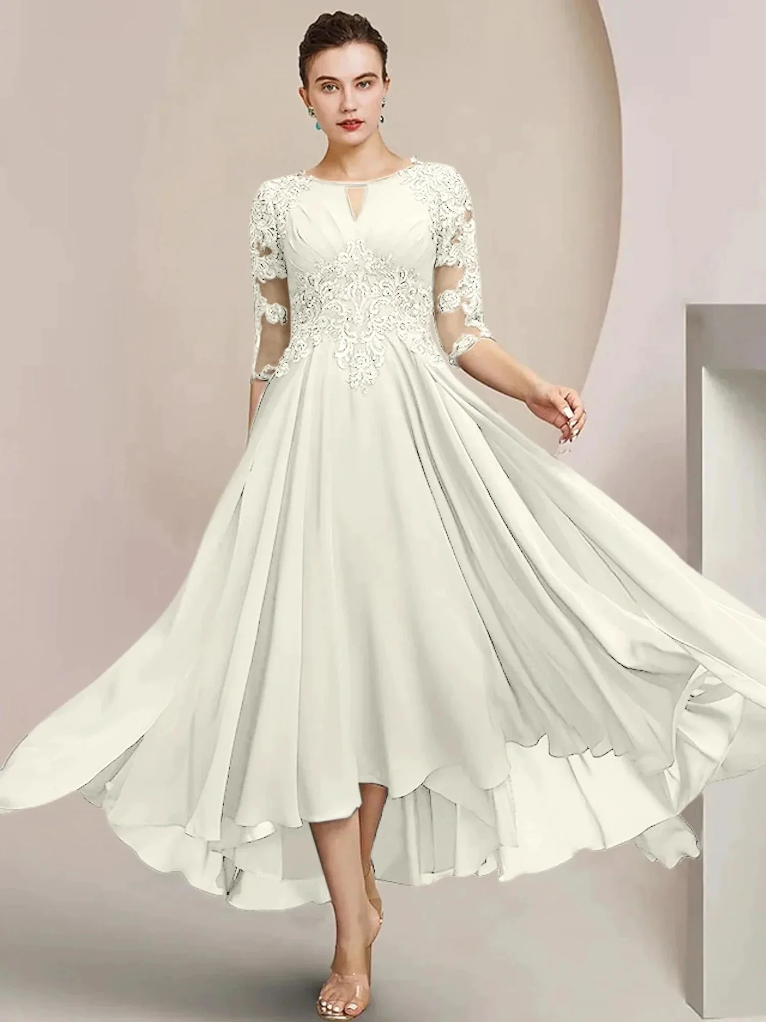 A-Line/Princess Scoop Tea-Length Mother of the Bride Dresses - Image 97
