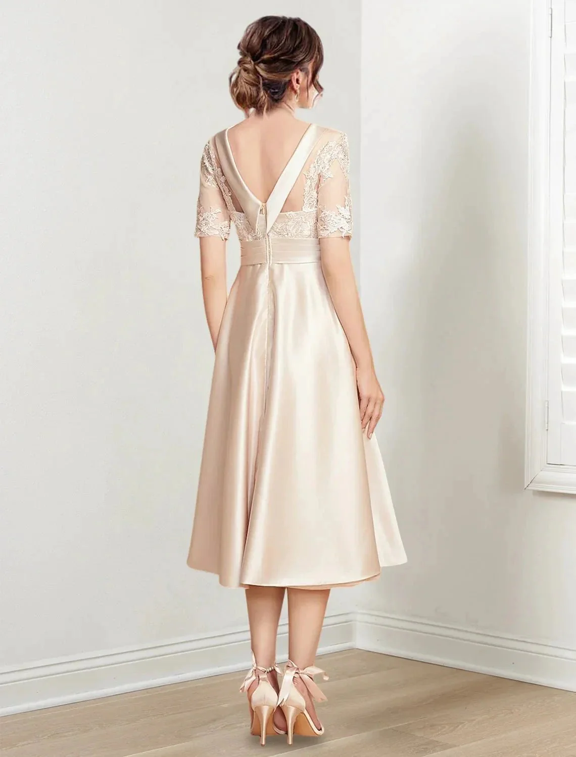 A-Line/Princess Scoop Tea-Length Mother of the Bride Dresses - Image 2