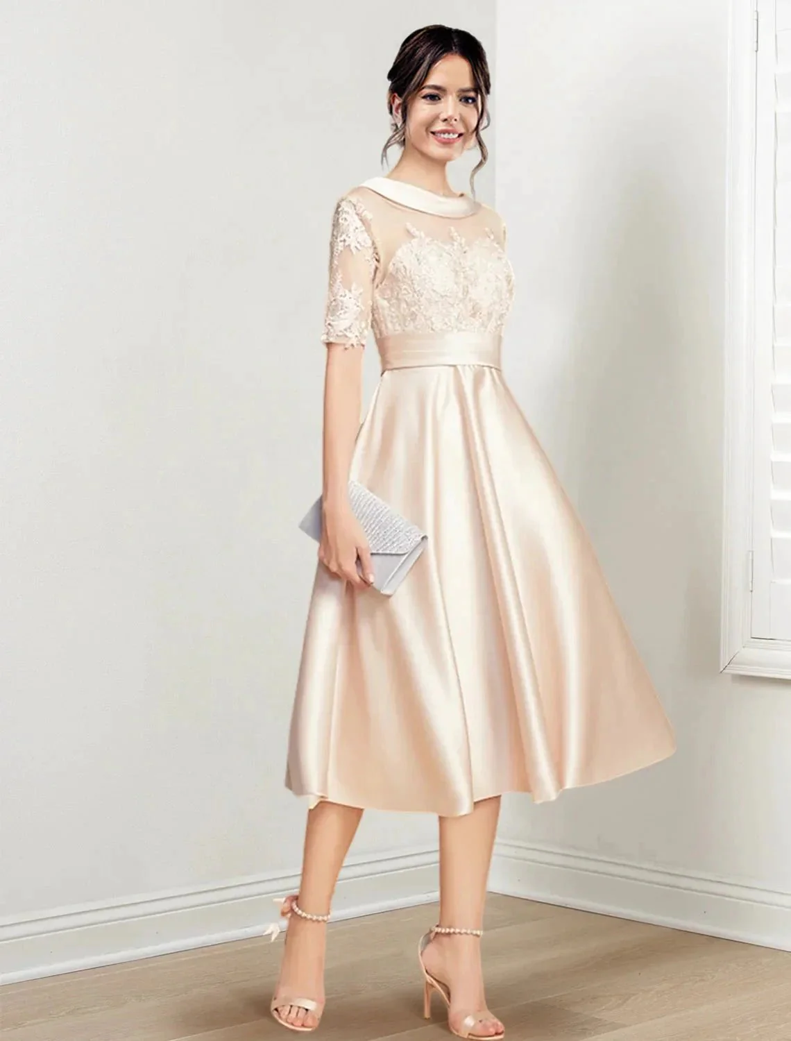 A-Line/Princess Scoop Tea-Length Mother of the Bride Dresses - Image 3