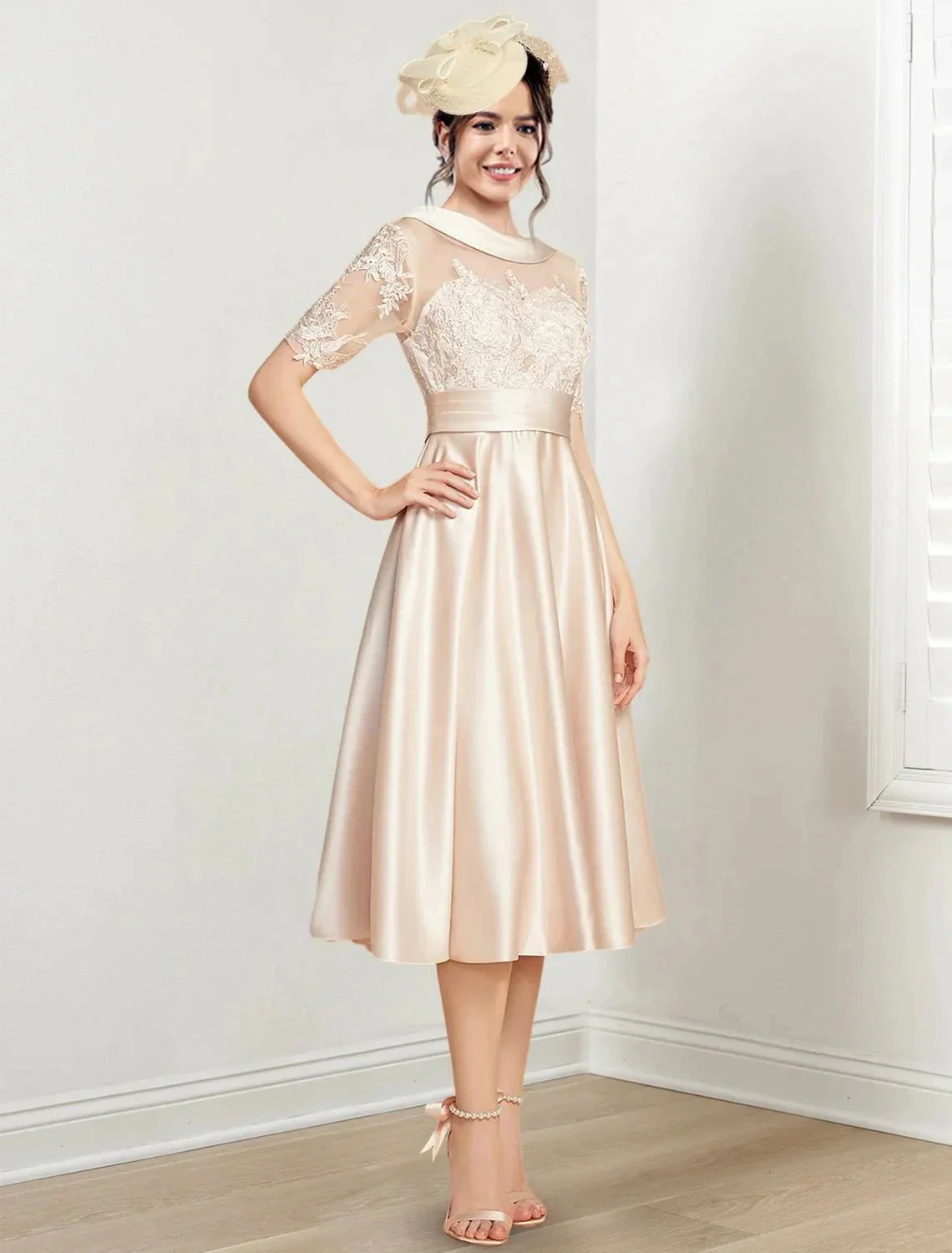 A-Line/Princess Scoop Tea-Length Mother of the Bride Dresses - Image 4