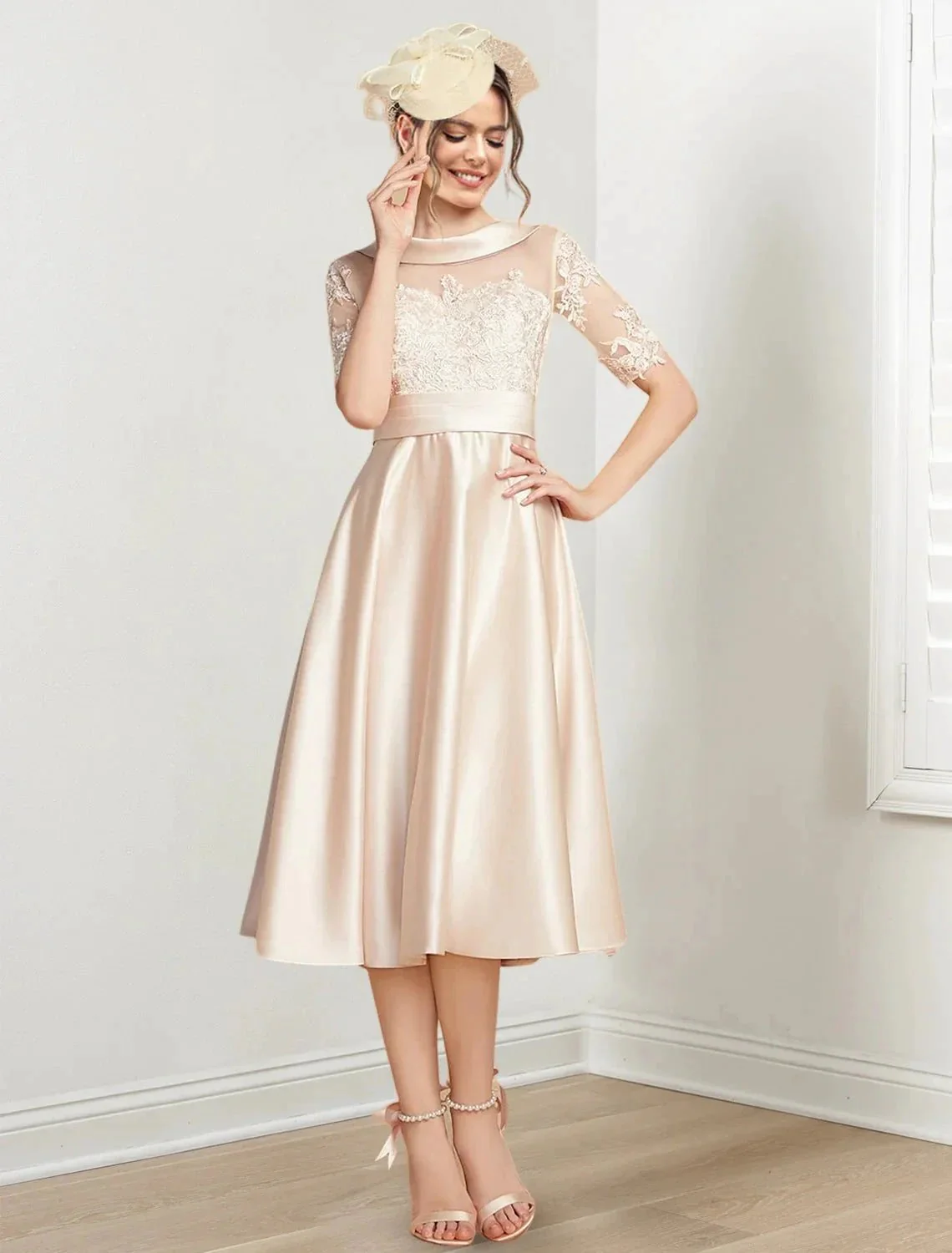 A-Line/Princess Scoop Tea-Length Mother of the Bride Dresses - Image 5